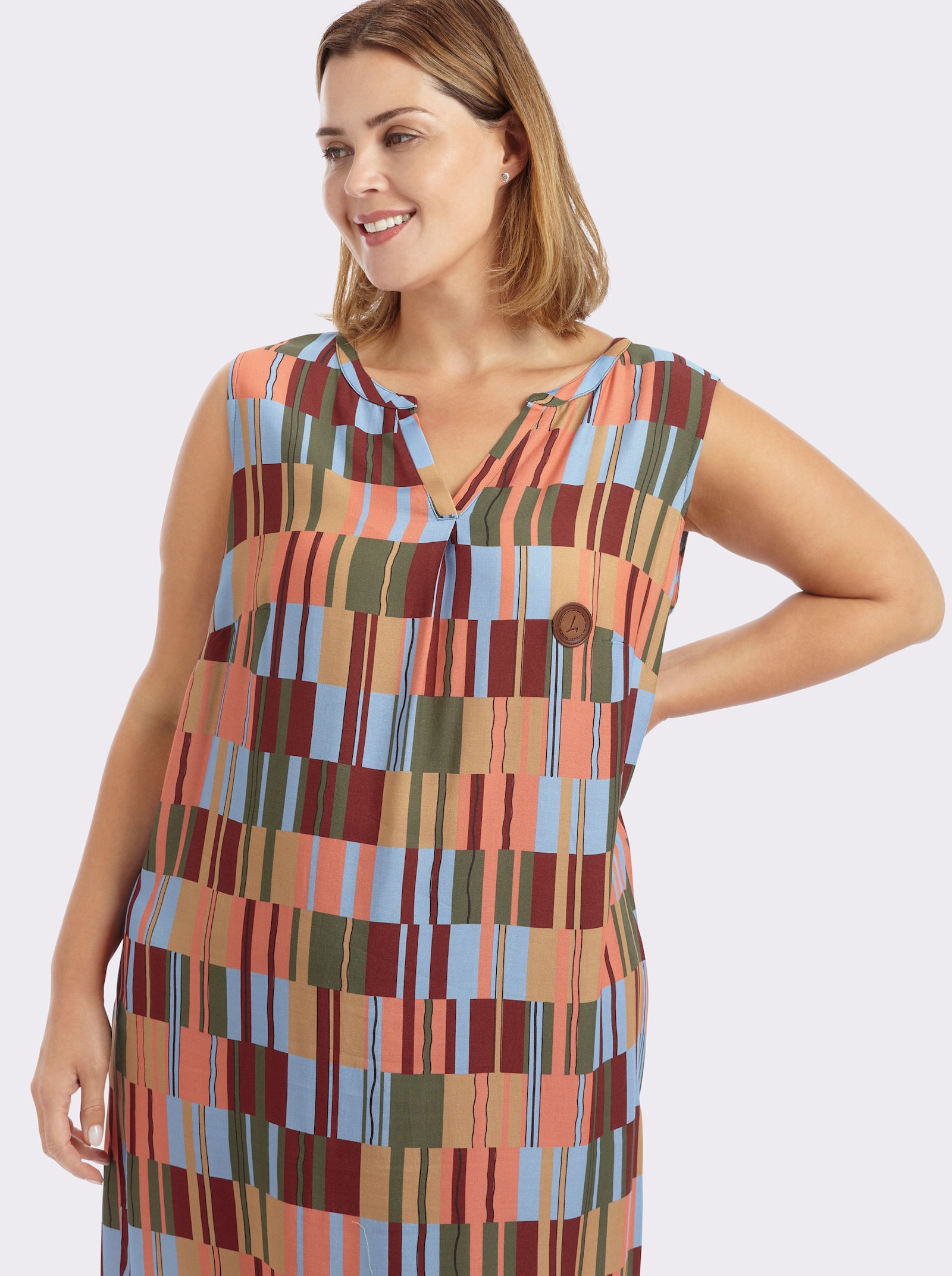 Druckkleid aus reiner Viskose - khaki-rotbraun-gemustert