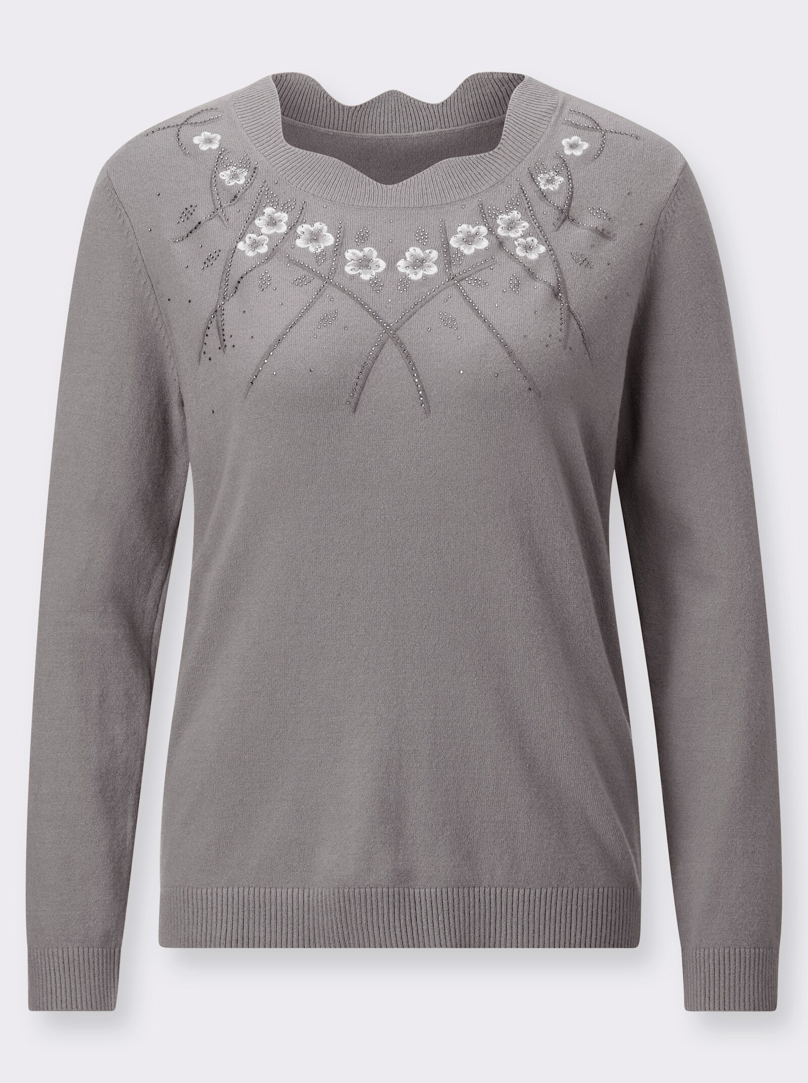 Langarm-Pullover in weicher, formstabiler Qualität - steingrau-meliert