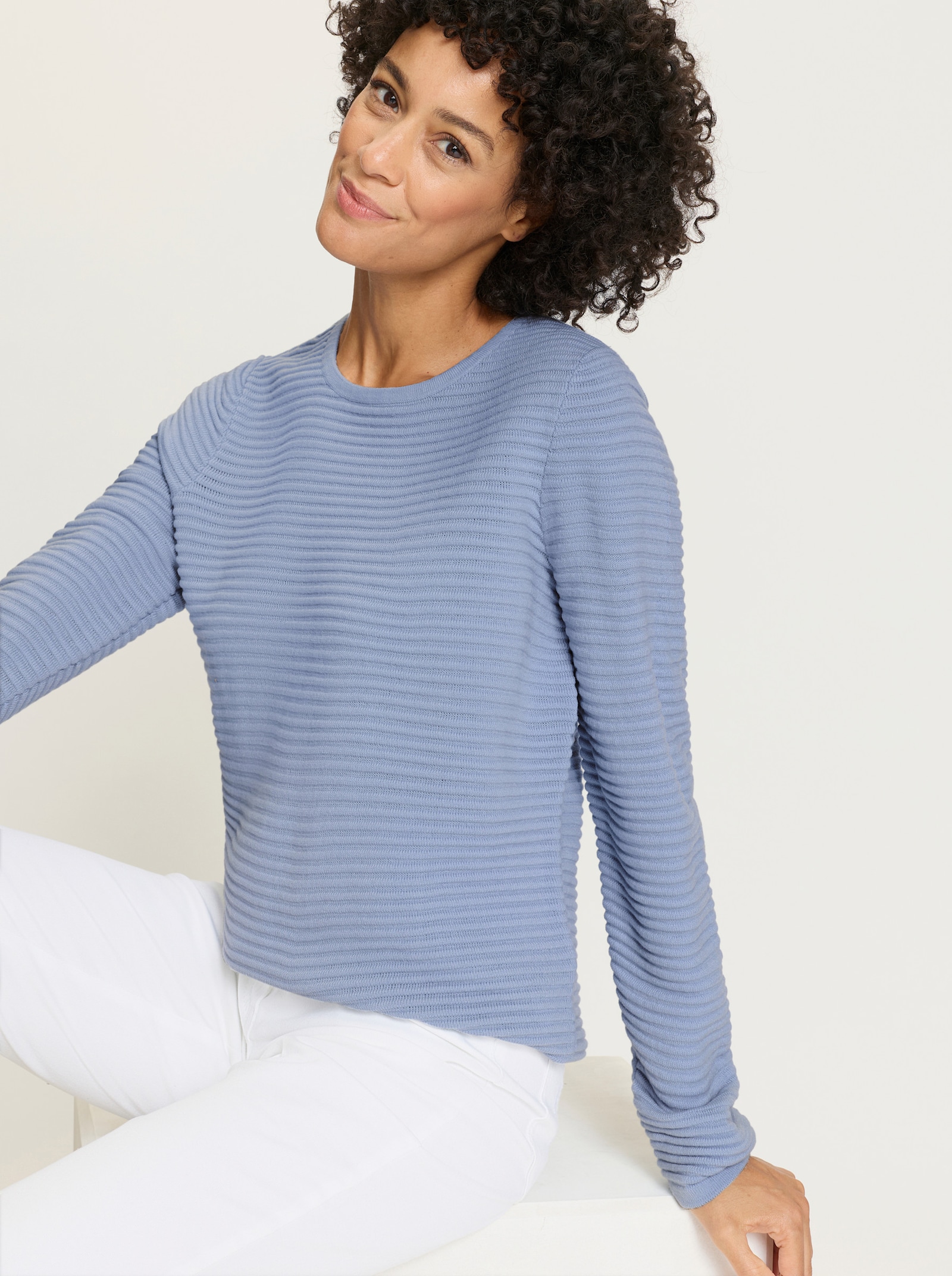 Langarm-Pullover in Rippen-Optik - bleu