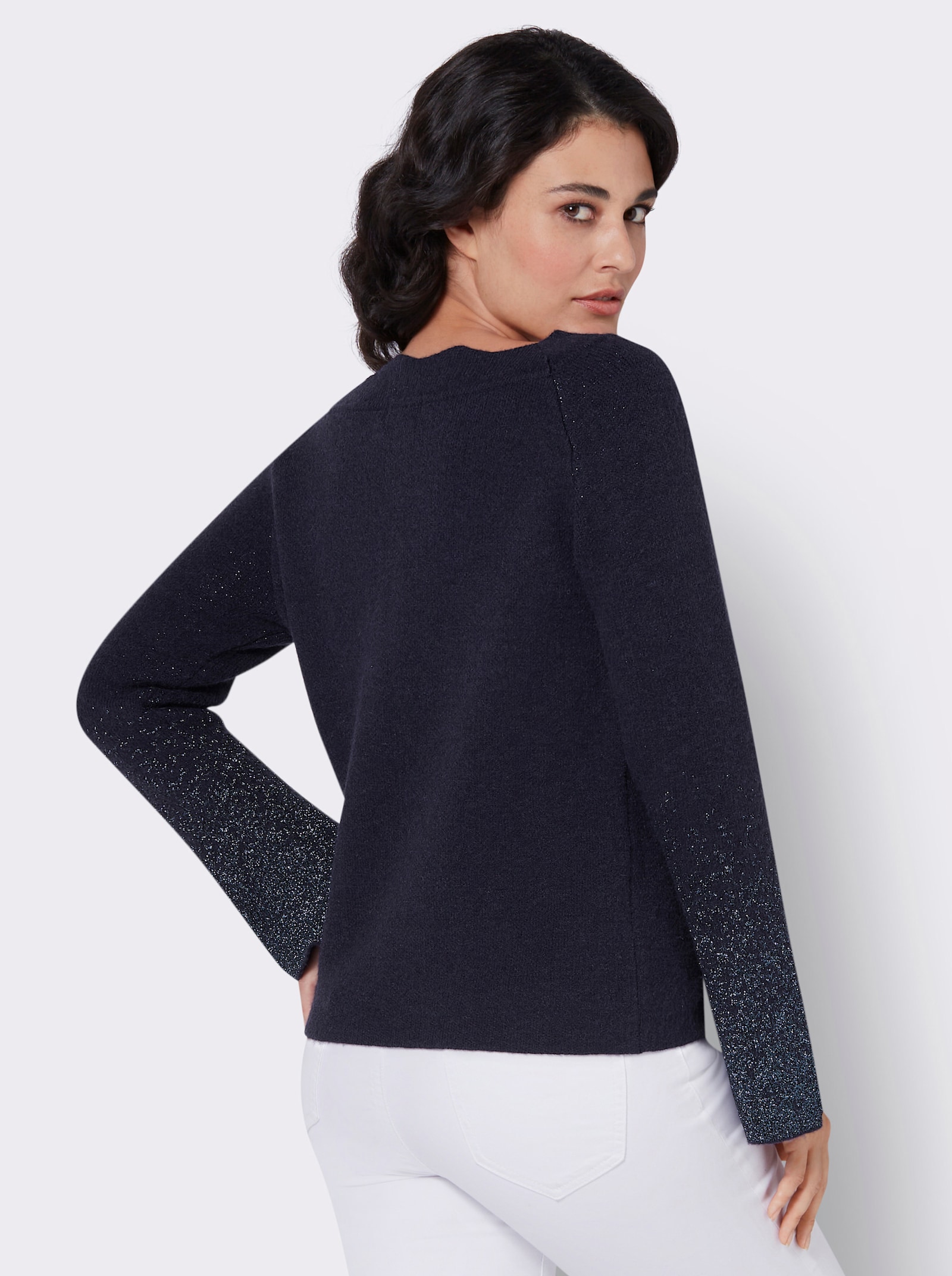 Langarm-Pullover mit Trompeten-Ärmeln - marine