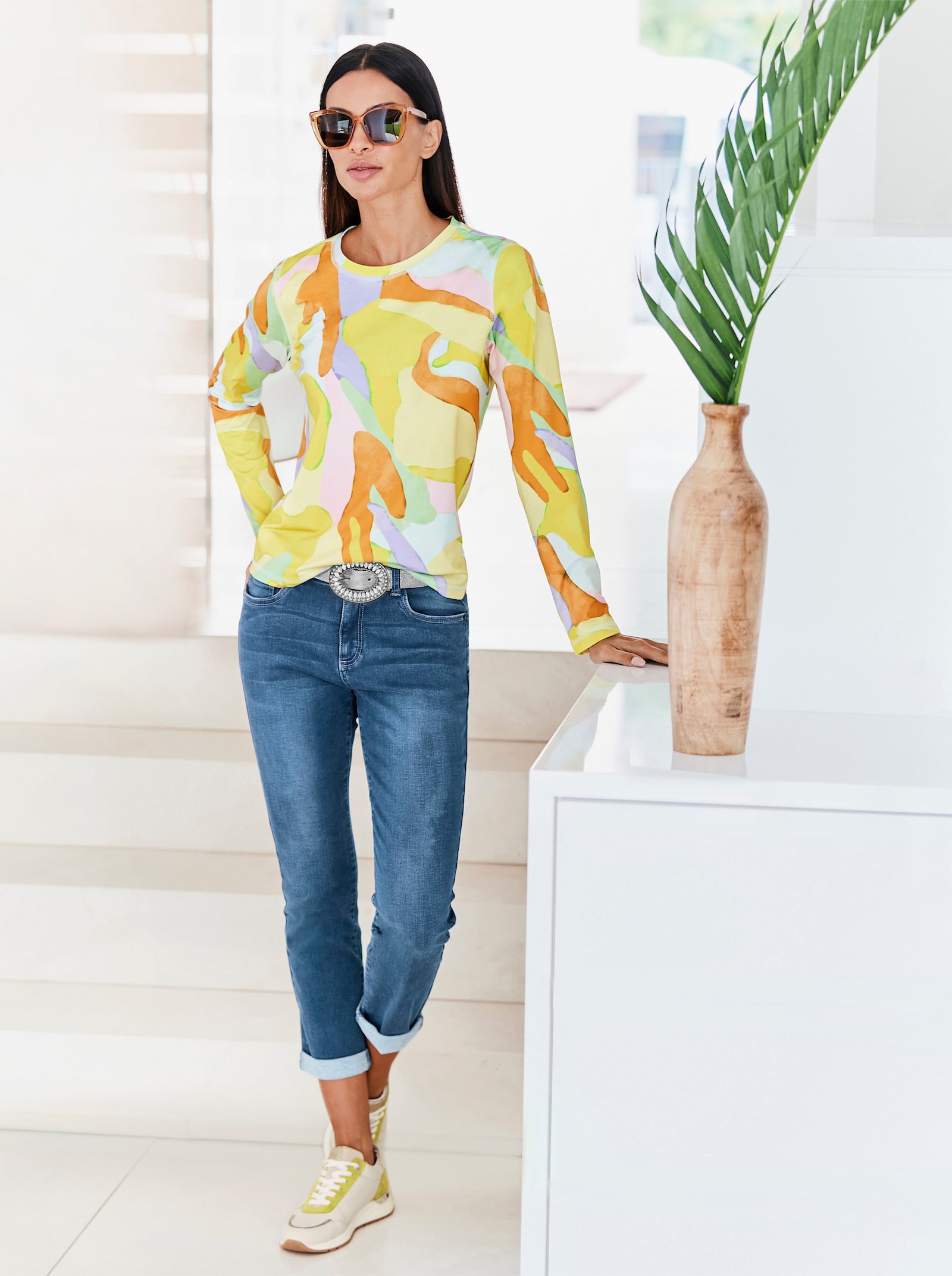 heine 5-pocketjeans met vaste omslag - blue-stonewashed