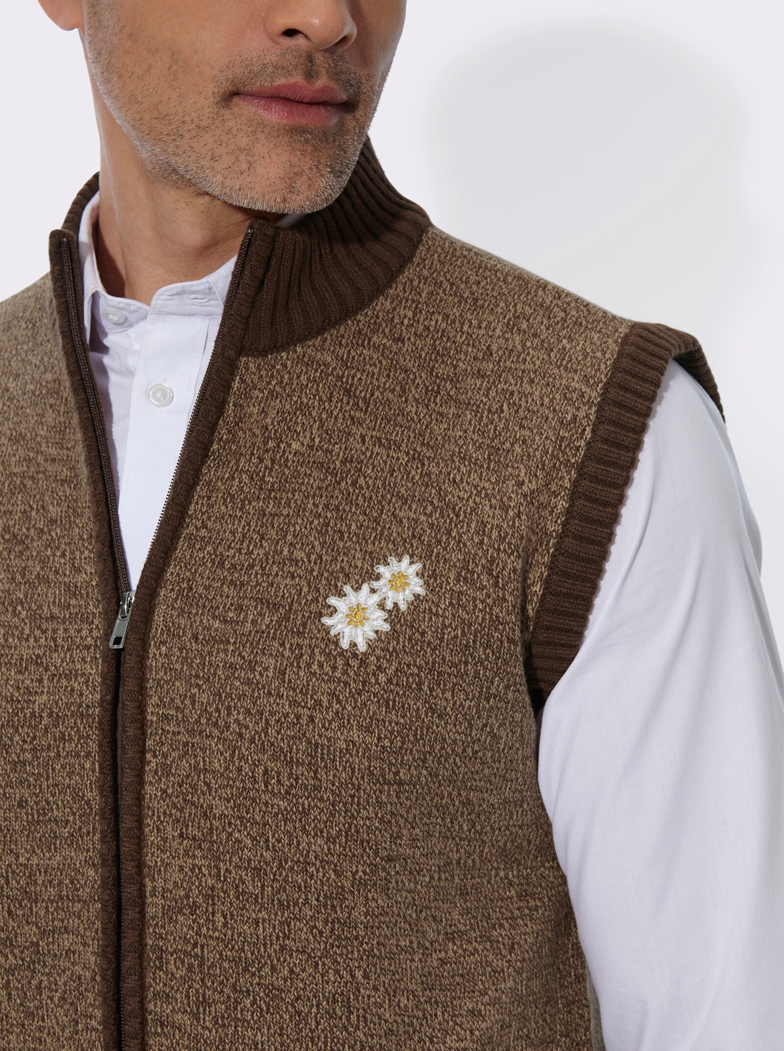 Strickweste in Melange-Optik - schoko-camel-meliert