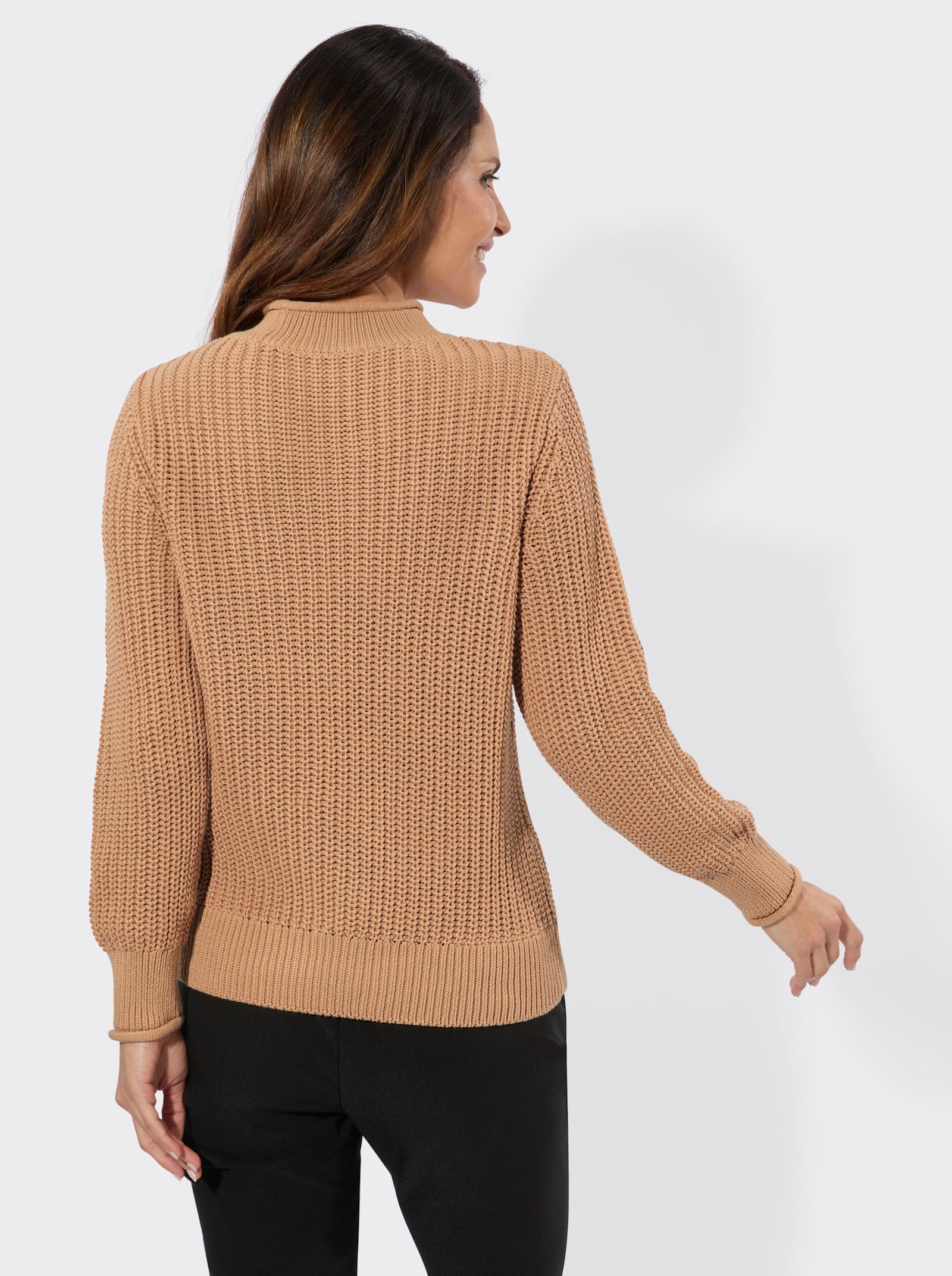 Stehkragenpullover in Patentstrick - camel