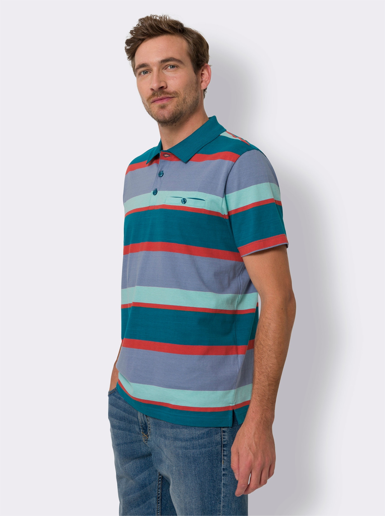 Poloshirt - topaas/mint gestreept