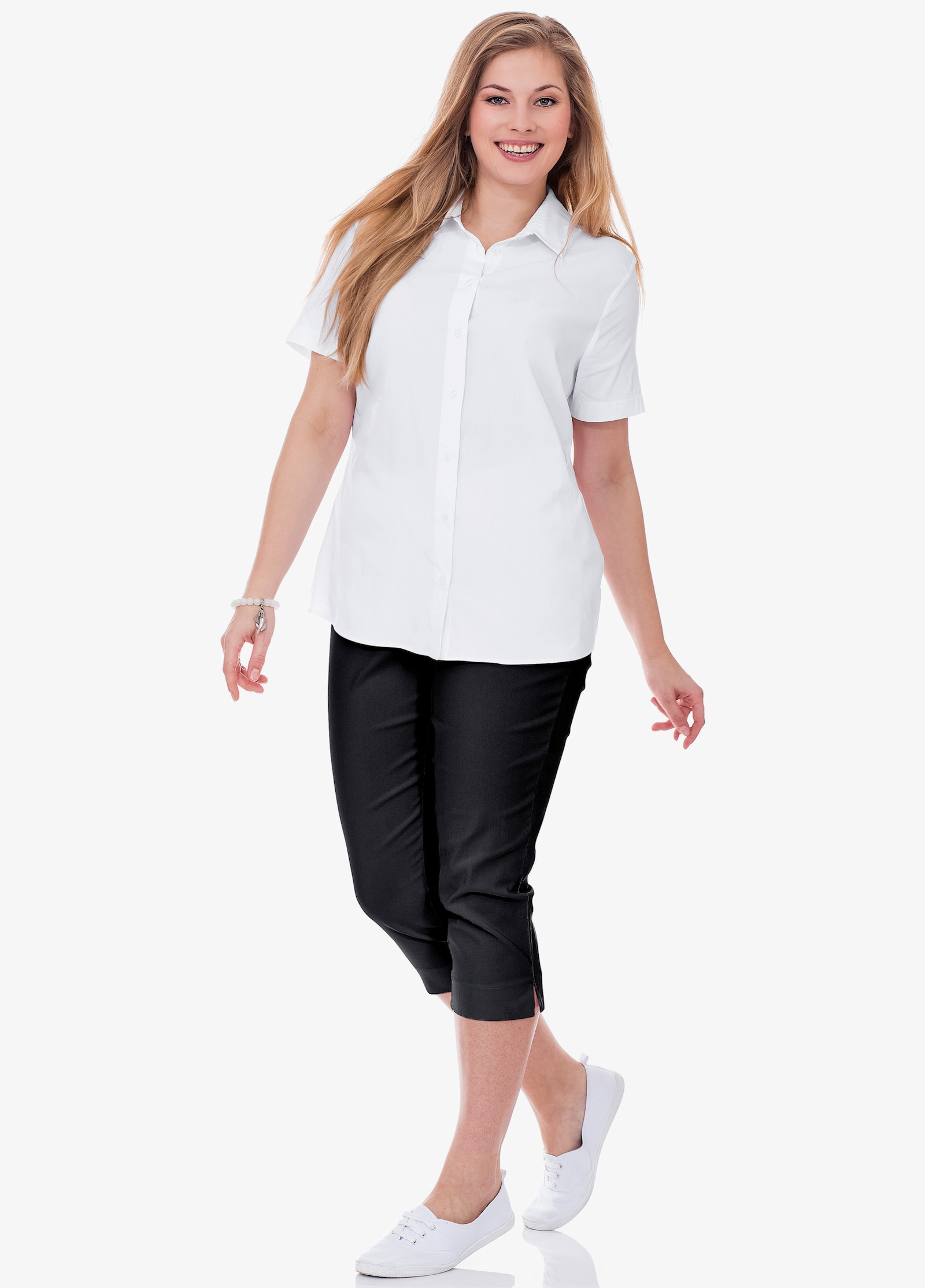 sheego Stretchblouse met korte mouwen, licht getailleerd - wit