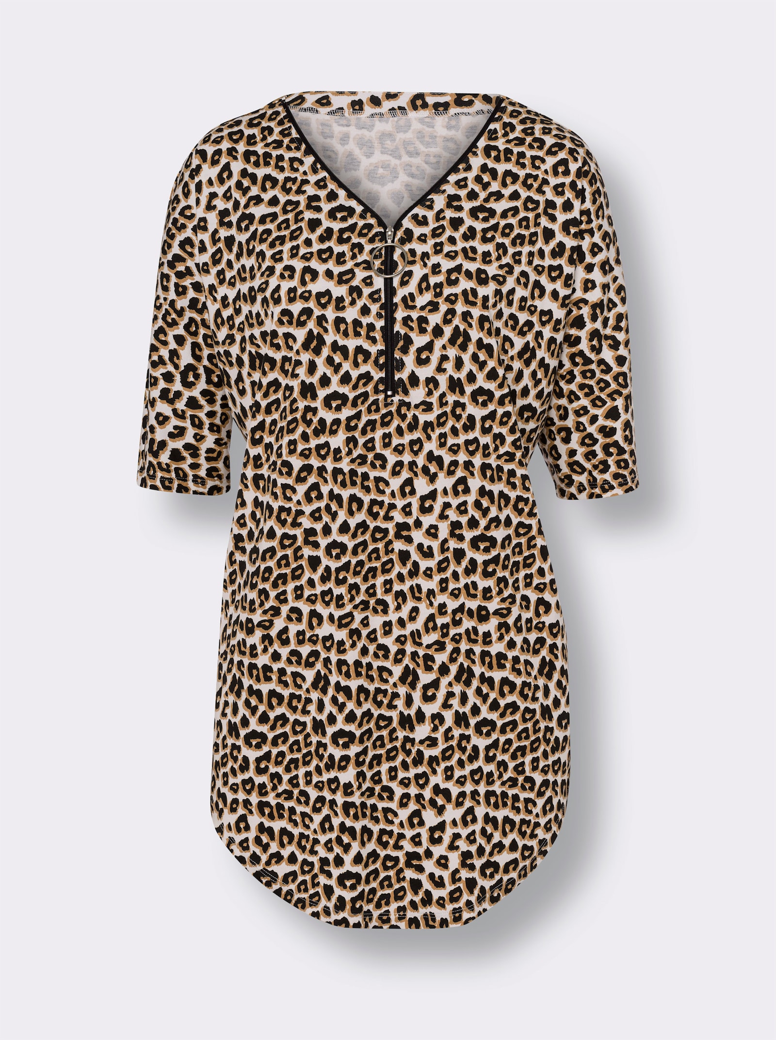 Sommerkleid mit Reißverschluss, bedruckt - schwarz-camel-bedruckt