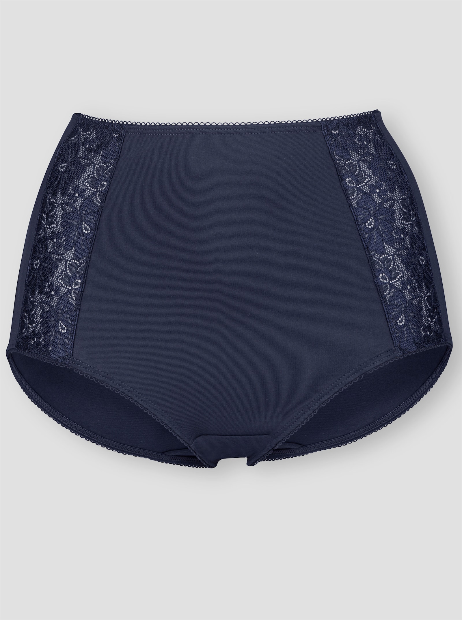 Taillenslip mit Spitzen-Einsätzen - weiß-marine-bedruckt + marine