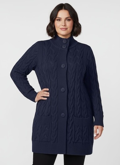 Longstrickjacke mit Zopfmuster - marine