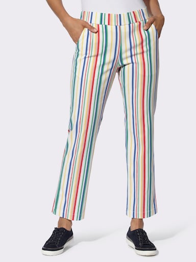 Stretch-Hose in knöchelfreier Form - gelb-royalblau-gestreift