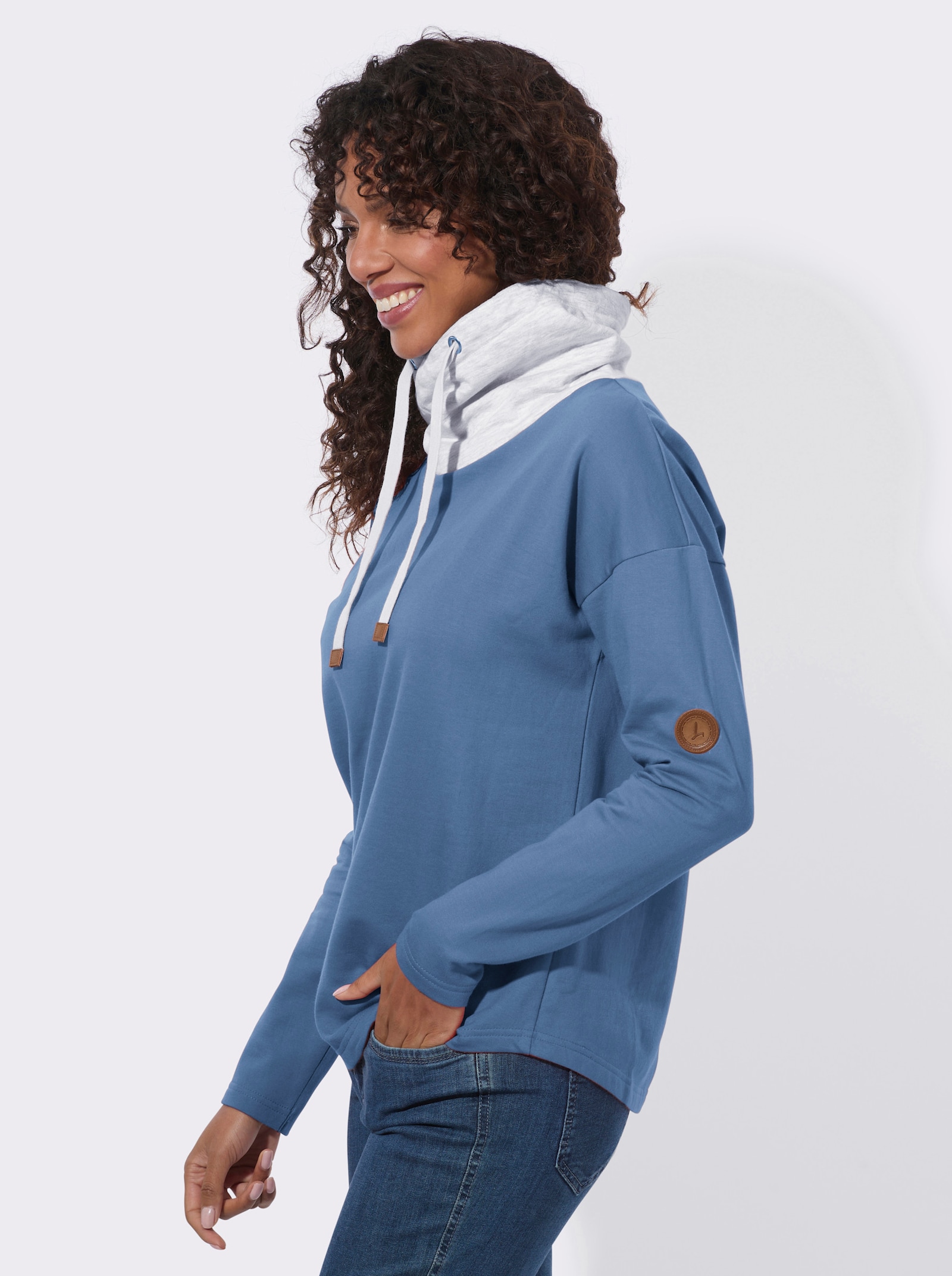  Sweatshirt mit überlappendem Rollkragen - mittelblau-hellgrau