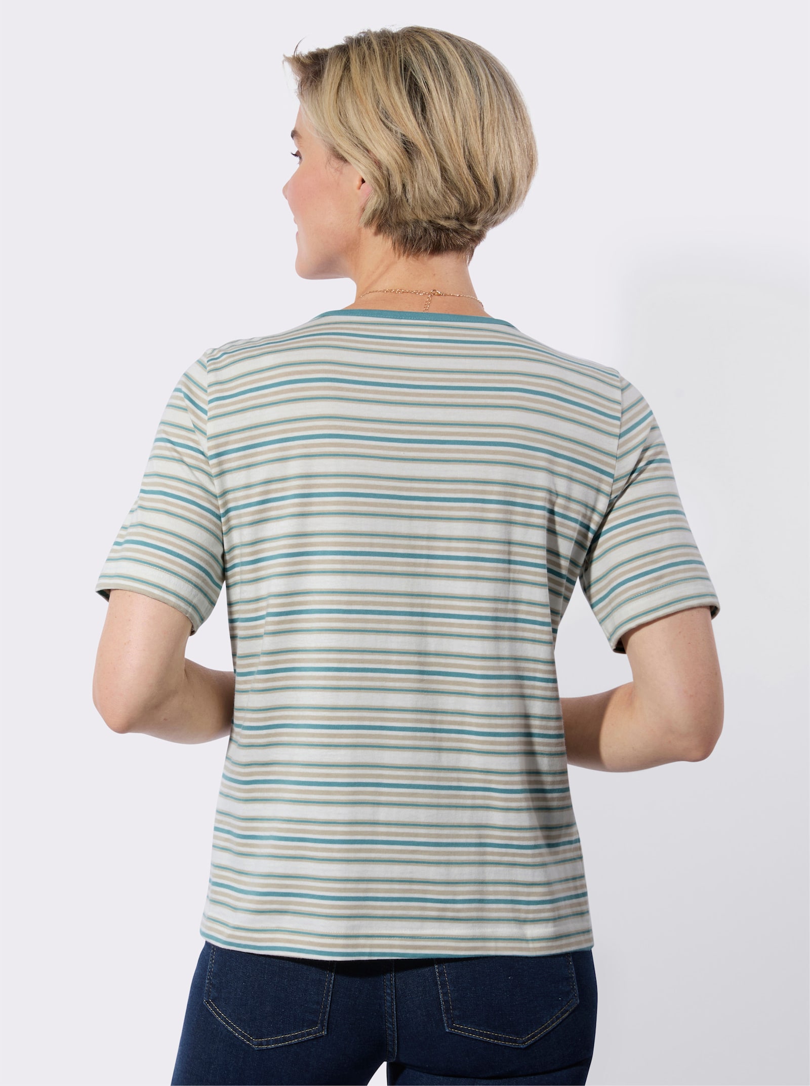 Shirt mit Biesenverzierung - ecru-ozean-geringelt