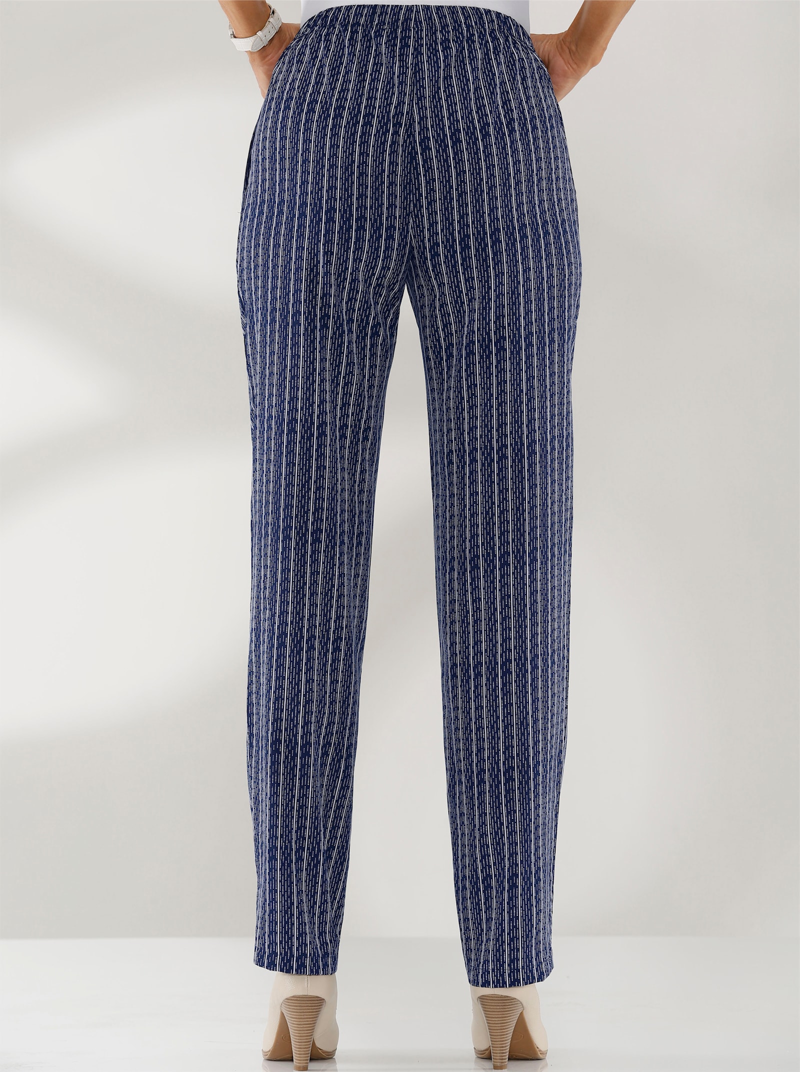 Navlékací kalhoty s elastickým pasem - námořnická modrá-proužek