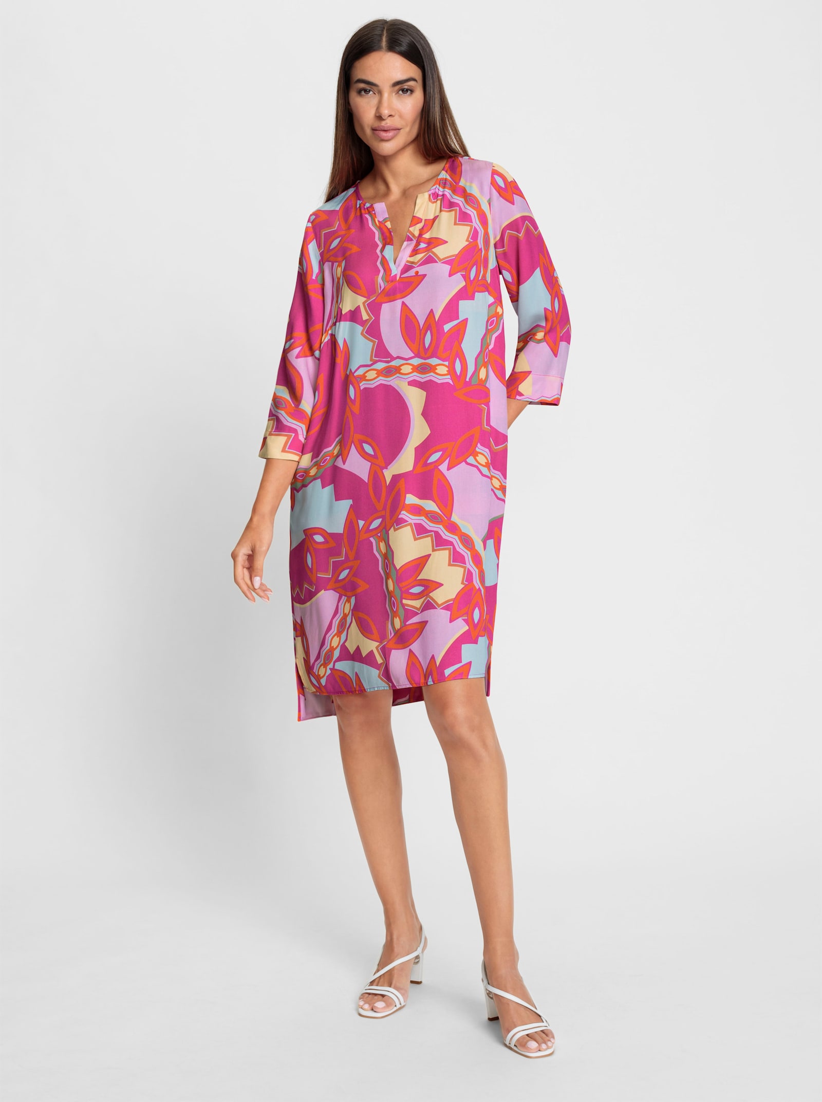 heine Druckkleid mit seitlichen Nahttaschen - orange-fuchsia-bedruckt