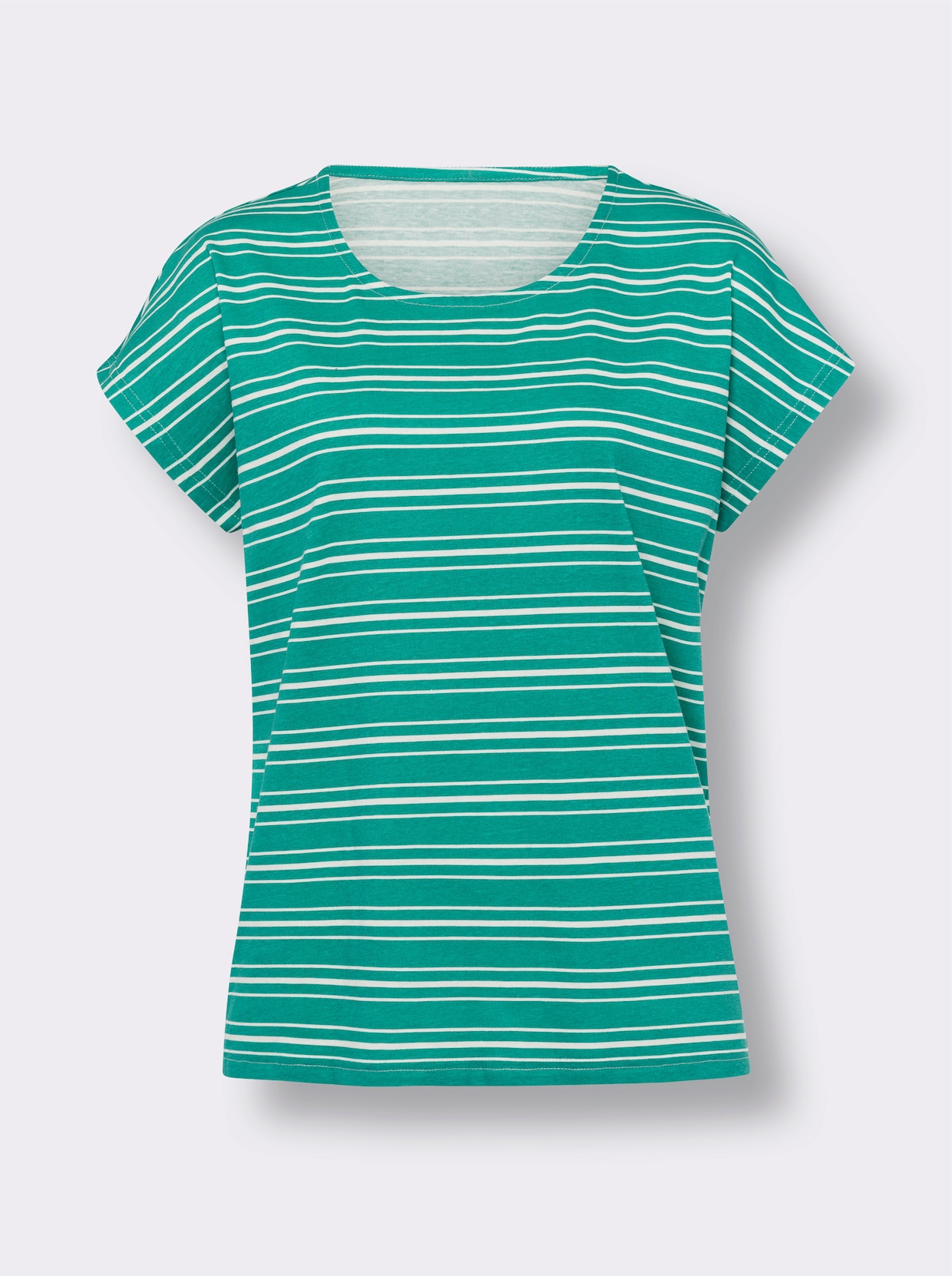 Shirt met ronde hals - smaragdgroen-ecru gestreept