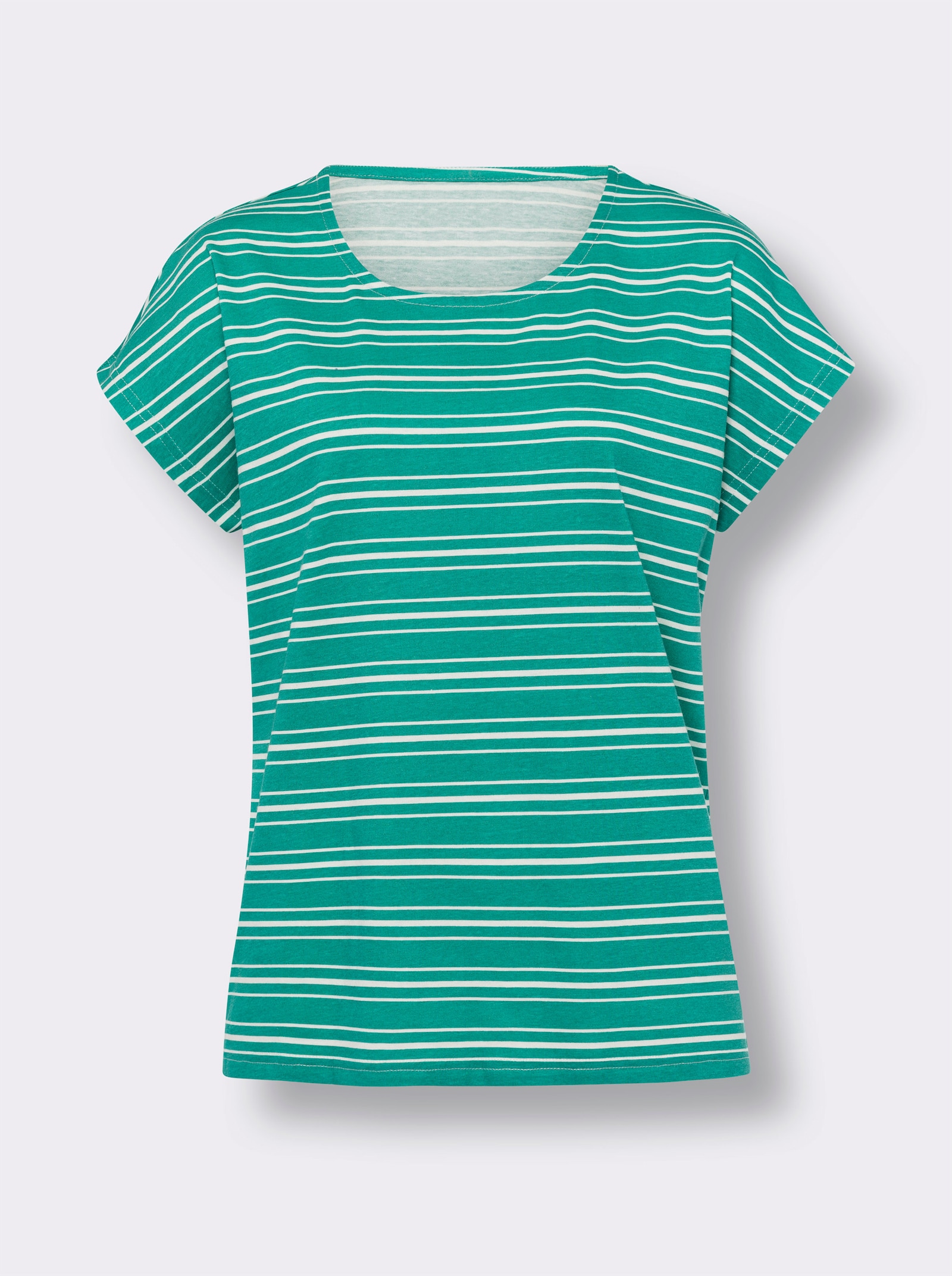 Rundhalsshirt im Ringel-Dessin - smaragd-ecru-geringelt