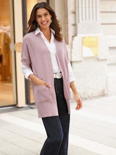 Longstrickjacke - mauve-meliert