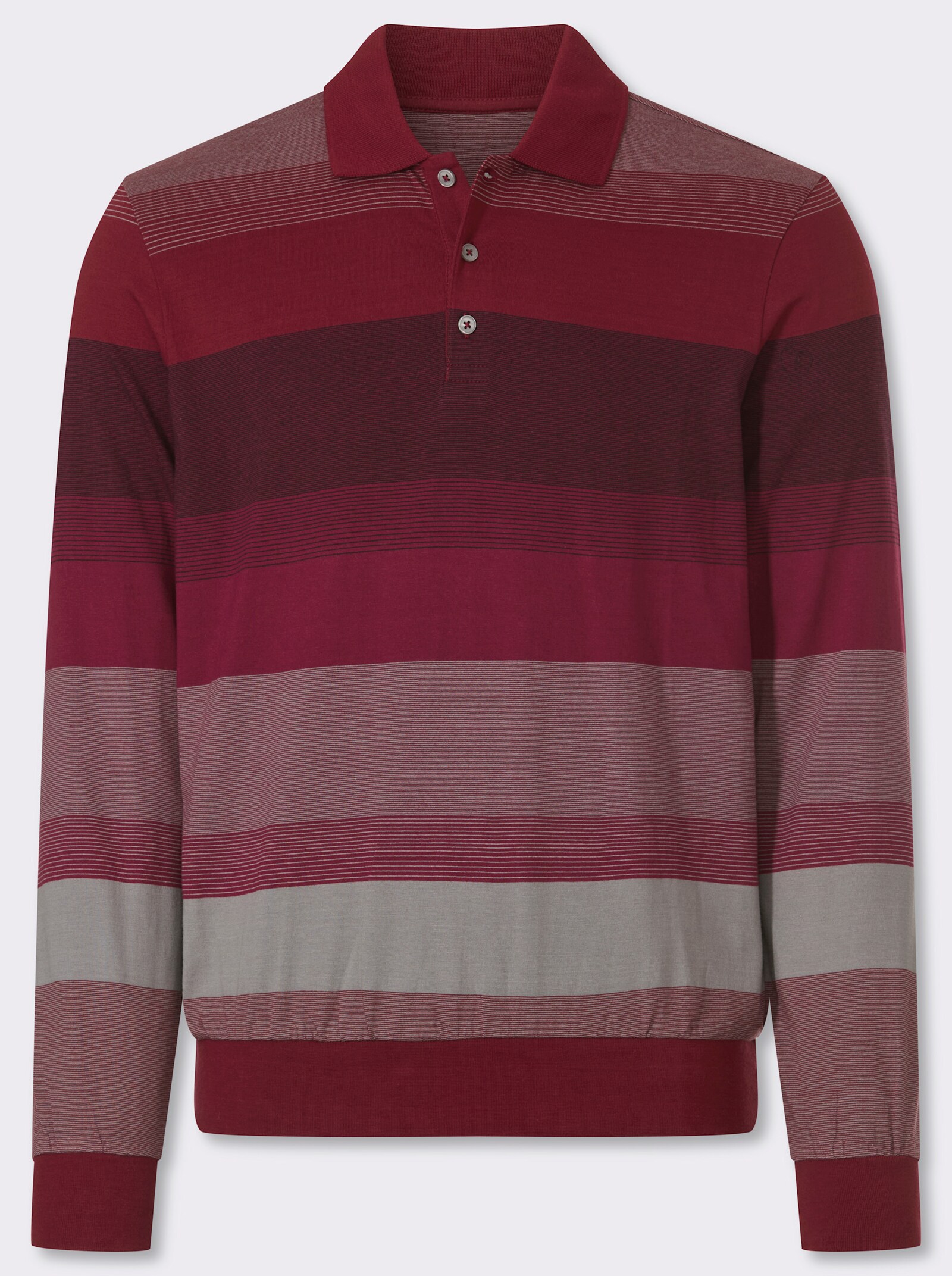 Marco Donati Langarm-Poloshirt , hochwertig garngefärbt - dunkelrot-steingrau-gestreift