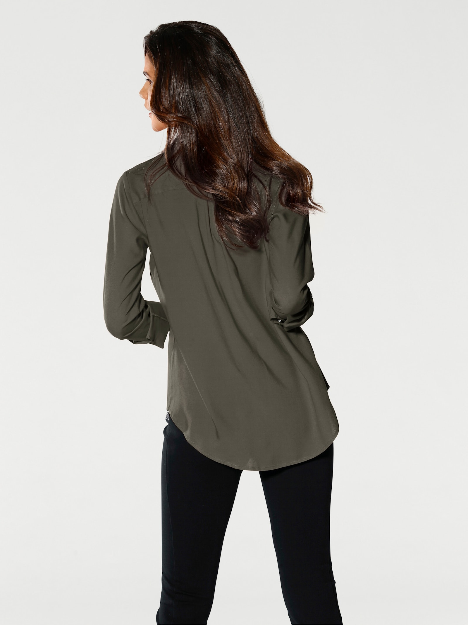 heine Langarm-Bluse mit Zierreißverschlüssen - khaki