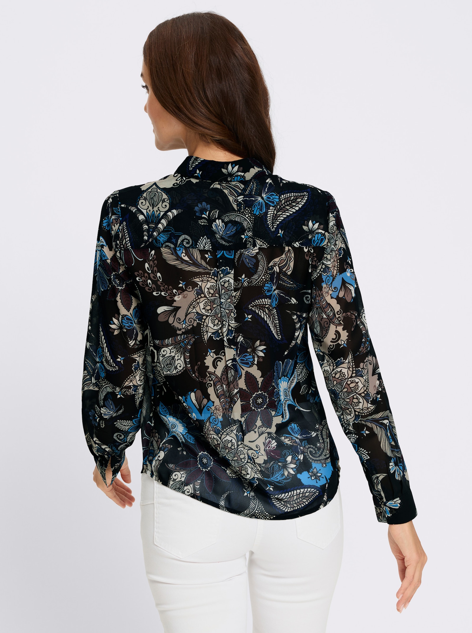 heine Georgettebluse mit dekorativem Druckmuster - schwarz-taupe-bedruckt