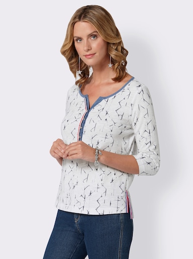 Print-Shirt aus reiner Baumwolle - weiß-blau-bedruckt