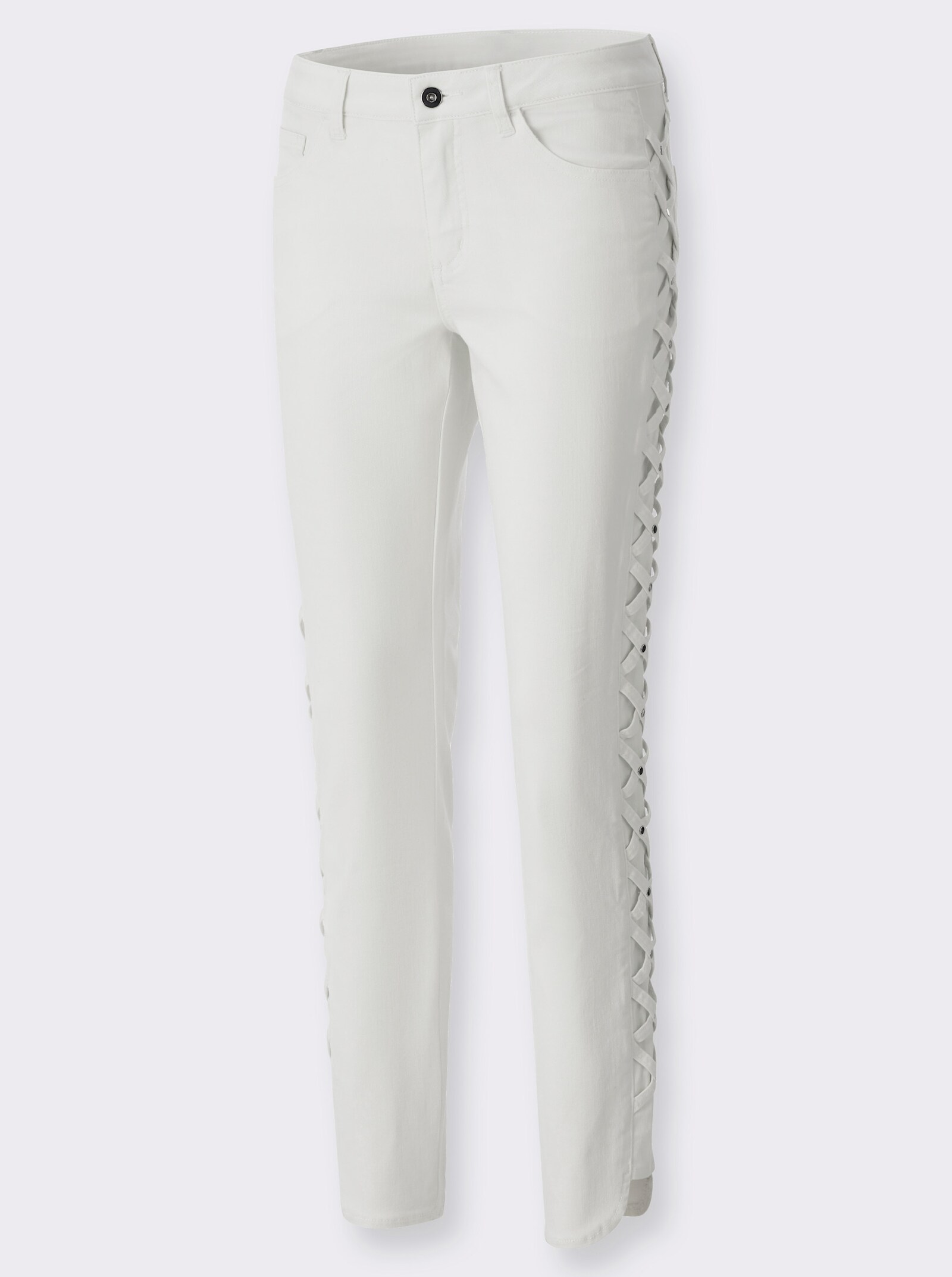 5-Pocket-Jeans mit Bändchen-Verzierung seitlich - weiß