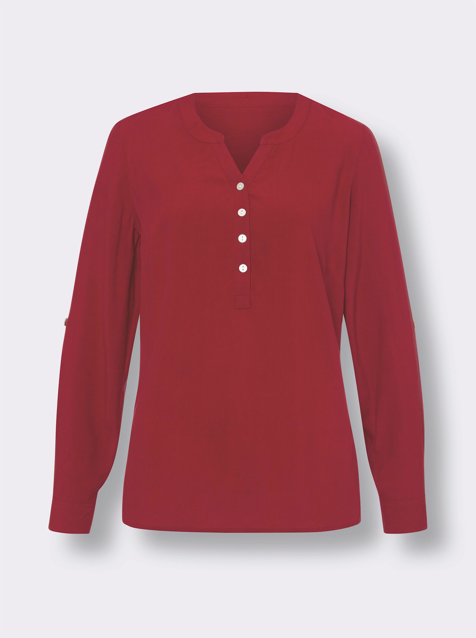 Schlupfbluse mit kurzer Knopfleiste - kirsche