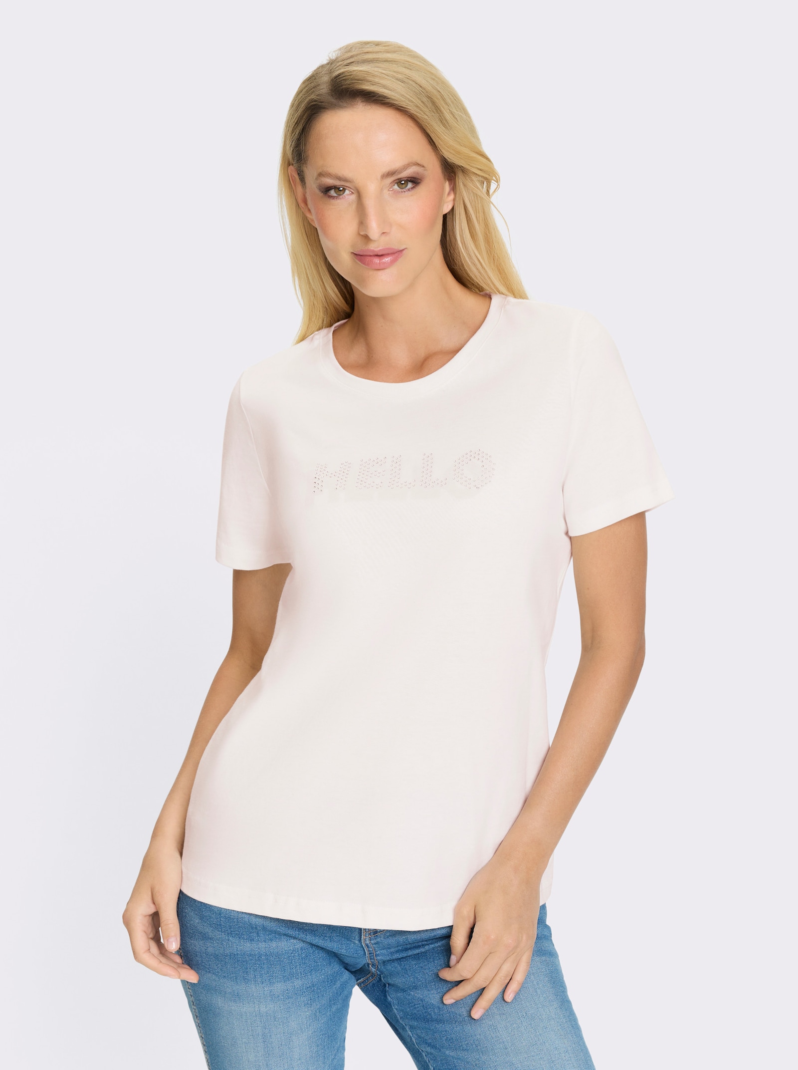 heine T-Shirt mit Glitzersteinchen - ecru