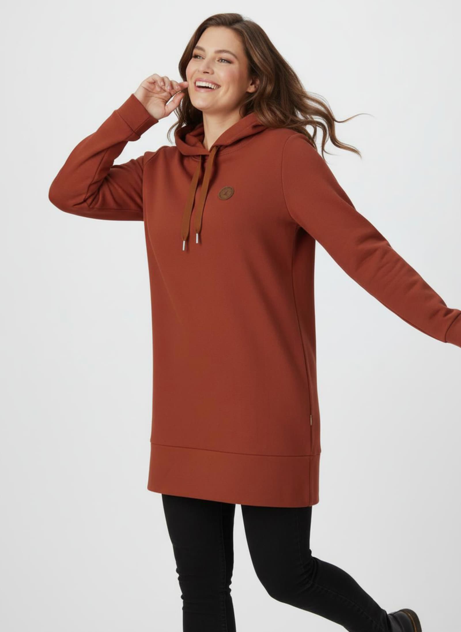 Longsweatshirt mit Kapuze - rostrot