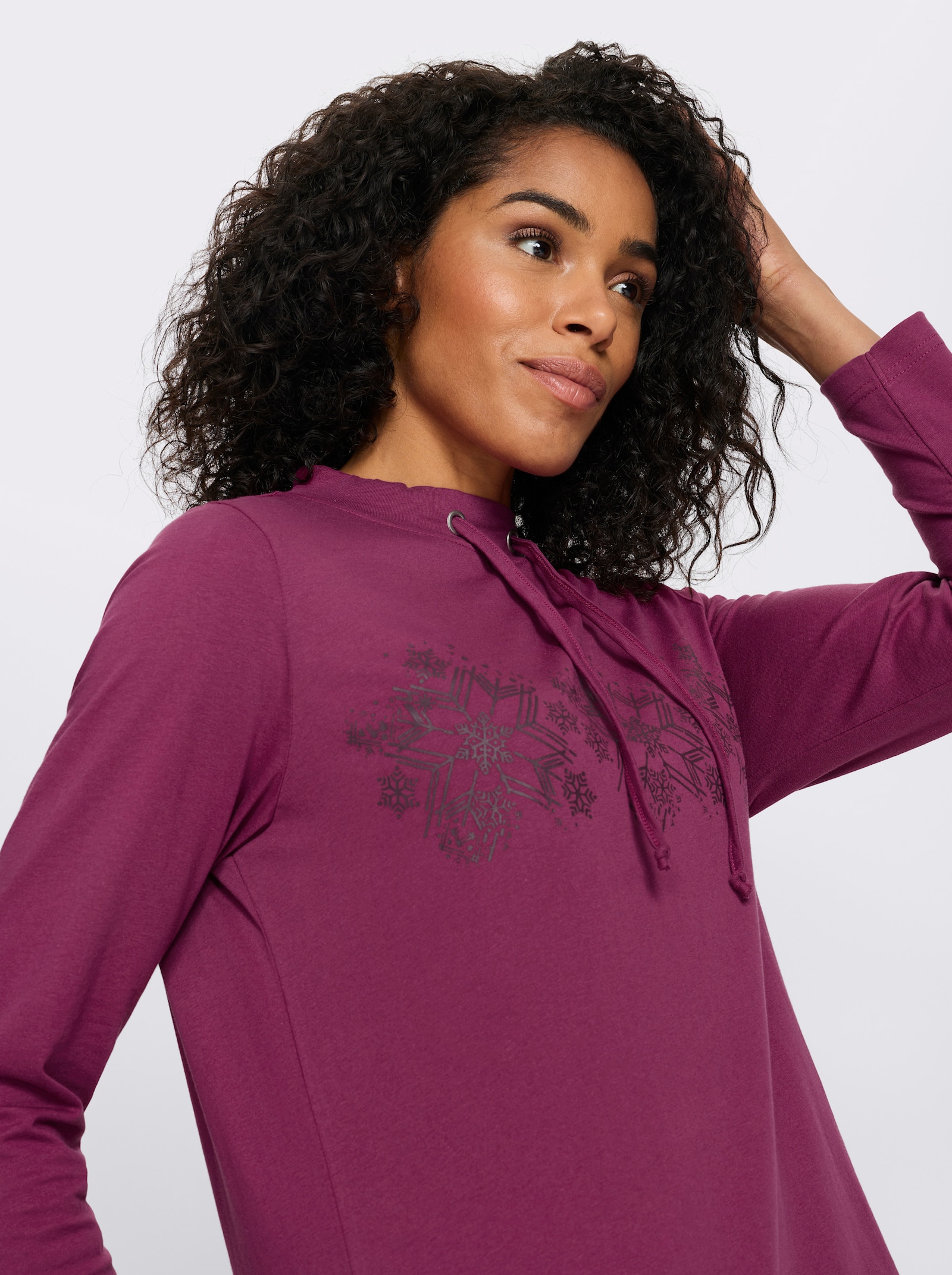 Longshirt mit Schneeflocken-Print - malve-burgund