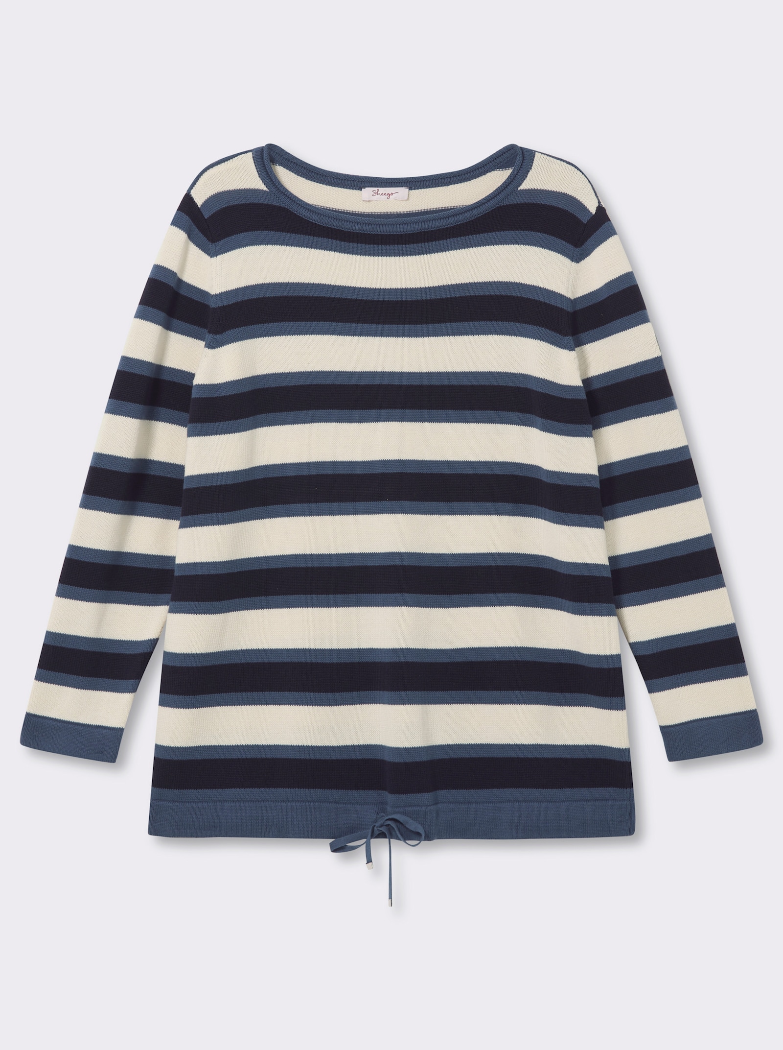 sheego Strickpullover im Colour-Blocking - tiefblau-ecru-geringelt