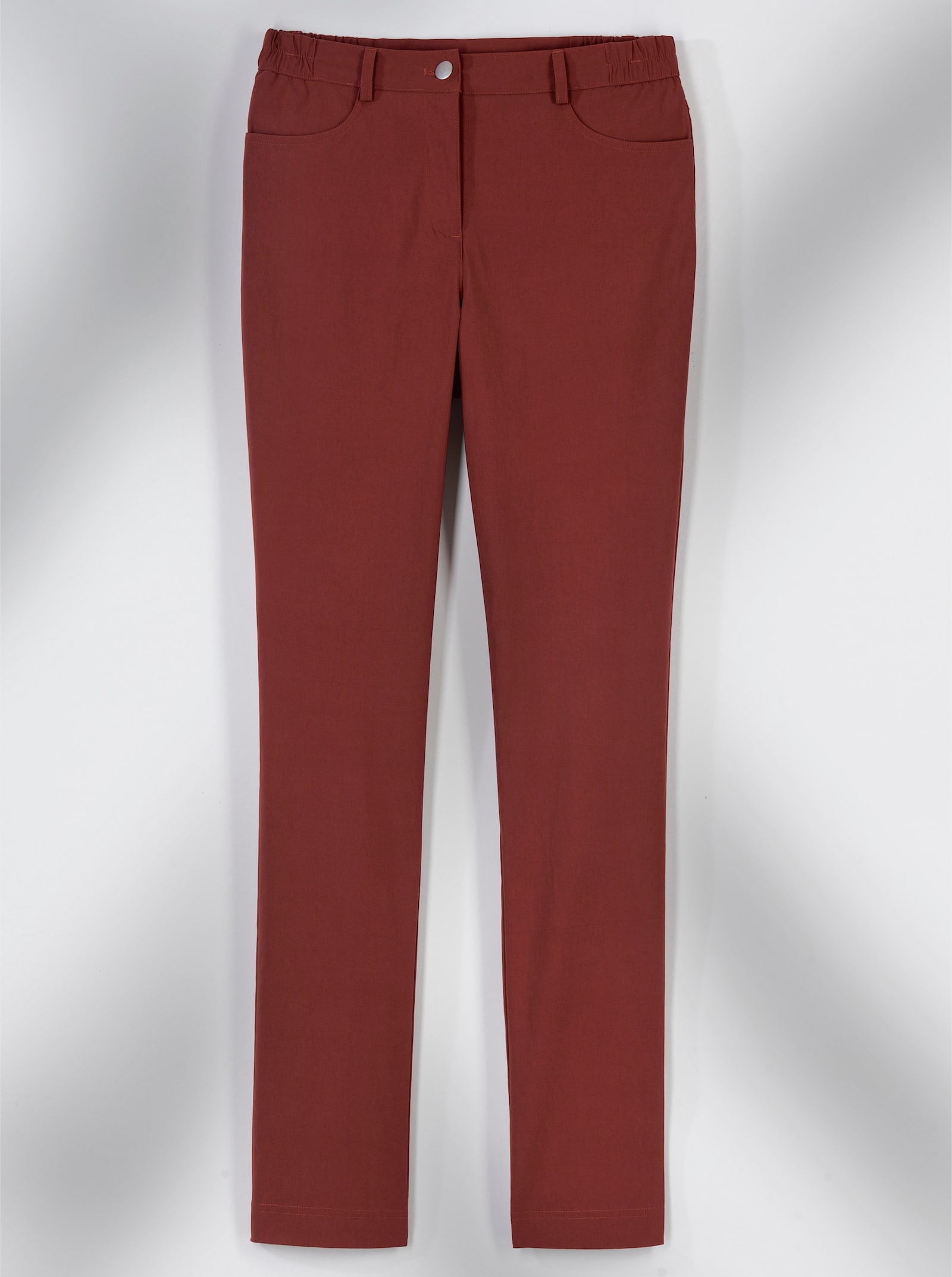 Bengalínové kalhoty s elastickým pasem na bocích - červenohnědá