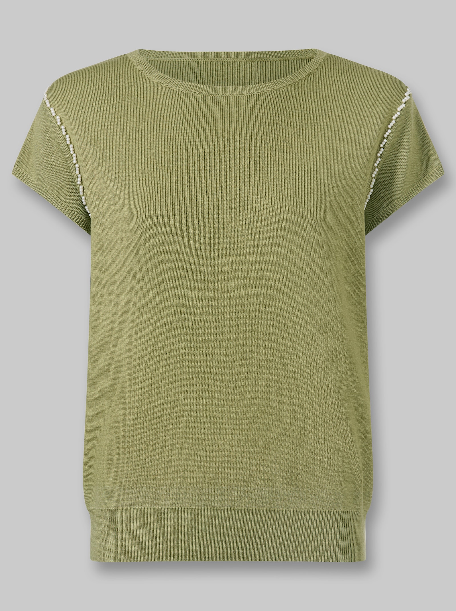 heine Kurzarmpullover mit Zierperlen - schilf