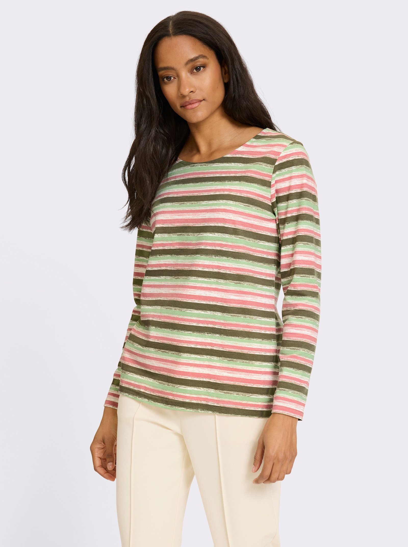 heine Shirt met lange mouwen in streepjeslook - kaki/rozenhout gestreept