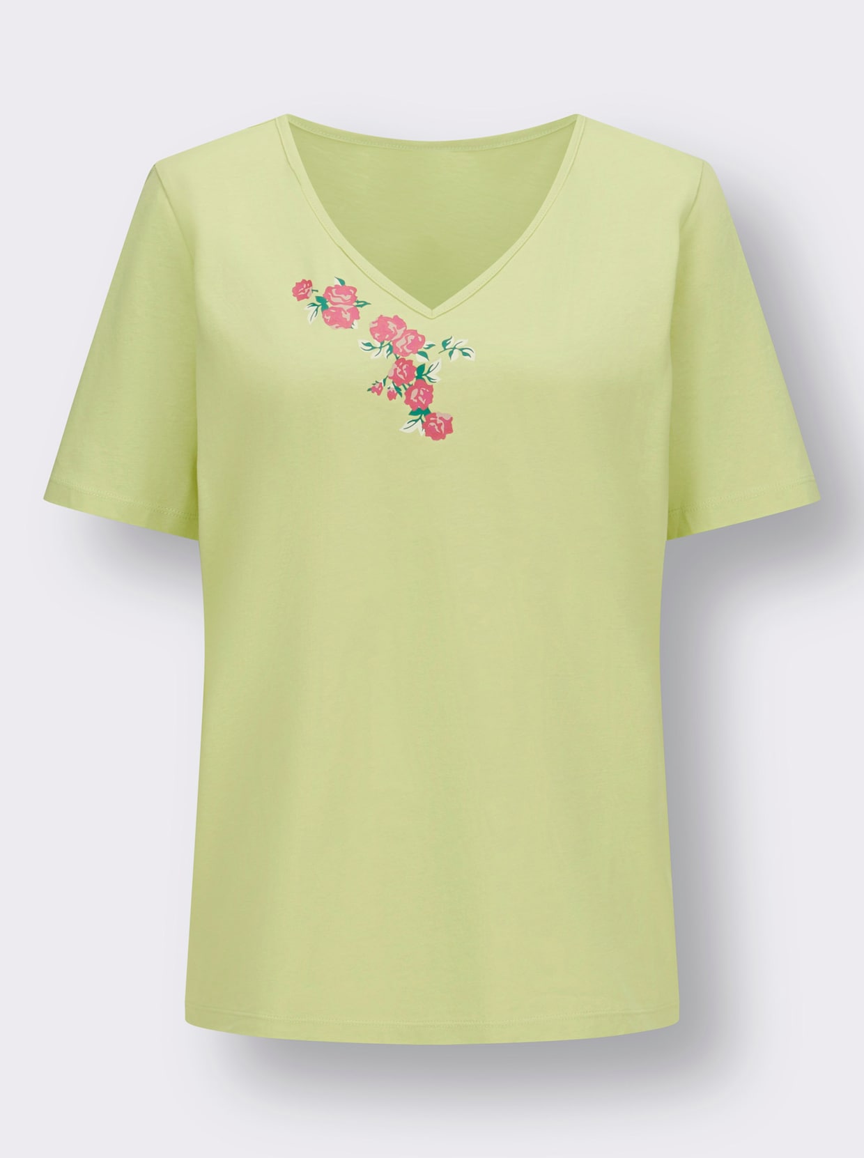 Shirt met V-hals - pistache/pink