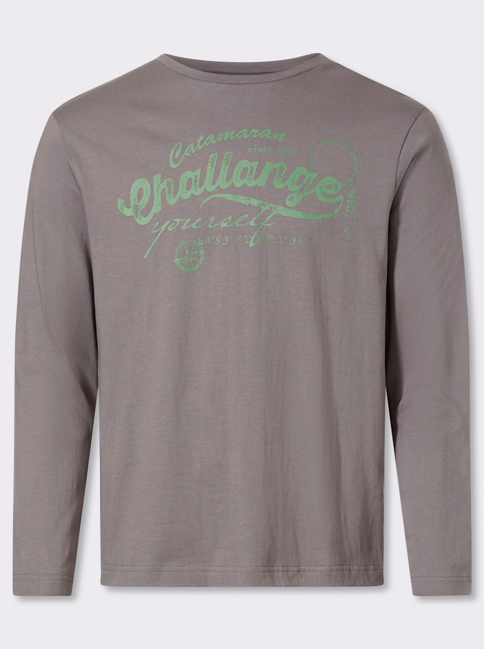 Catamaran Langarmshirt mit Front-Print - grau-eucalyptus-bedruckt