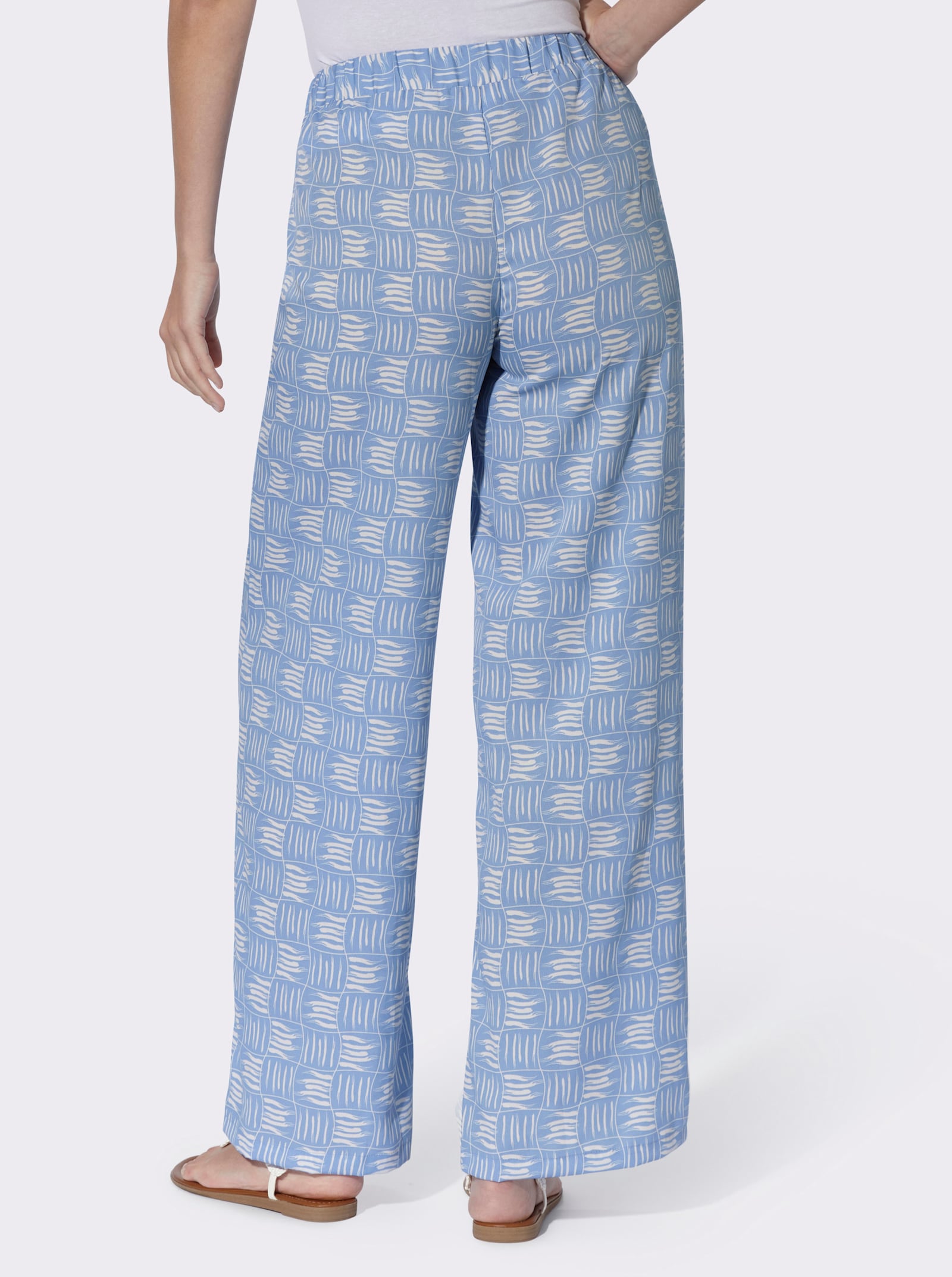 Comfortbroek met 2 zakken - hemelsblauw/ecru bedrukt