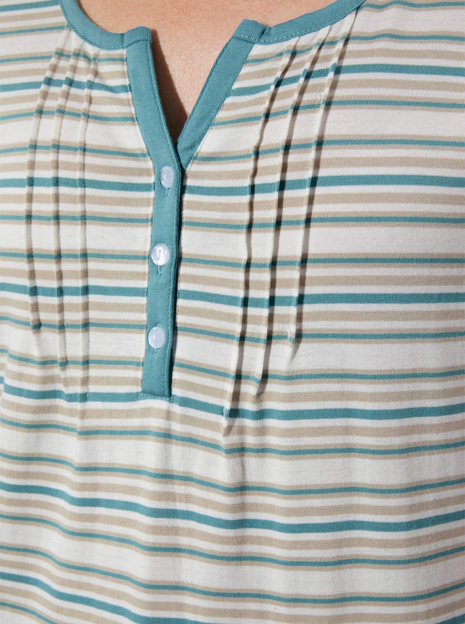 Shirt mit Biesenverzierung - ecru-ozean-geringelt