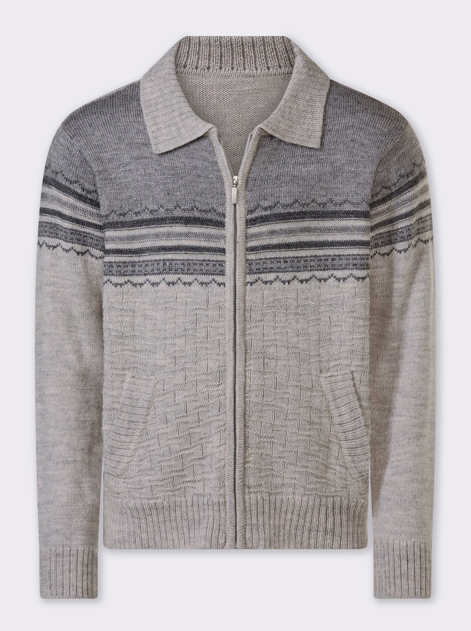 Marco Donati Strickjacke mit Reißverschluss - grau-meliert