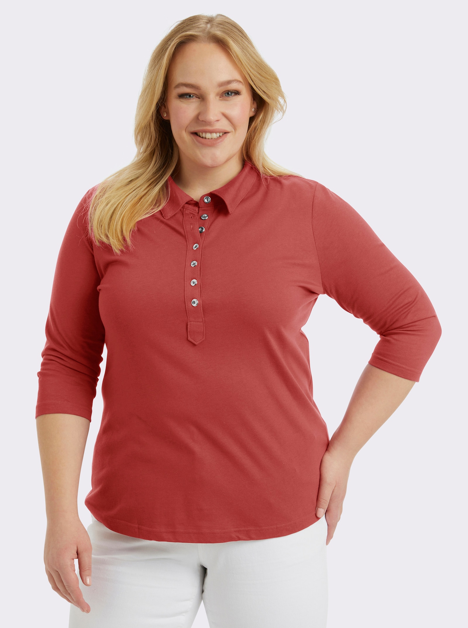 Poloshirt mit langer Knopfleiste - rostrot