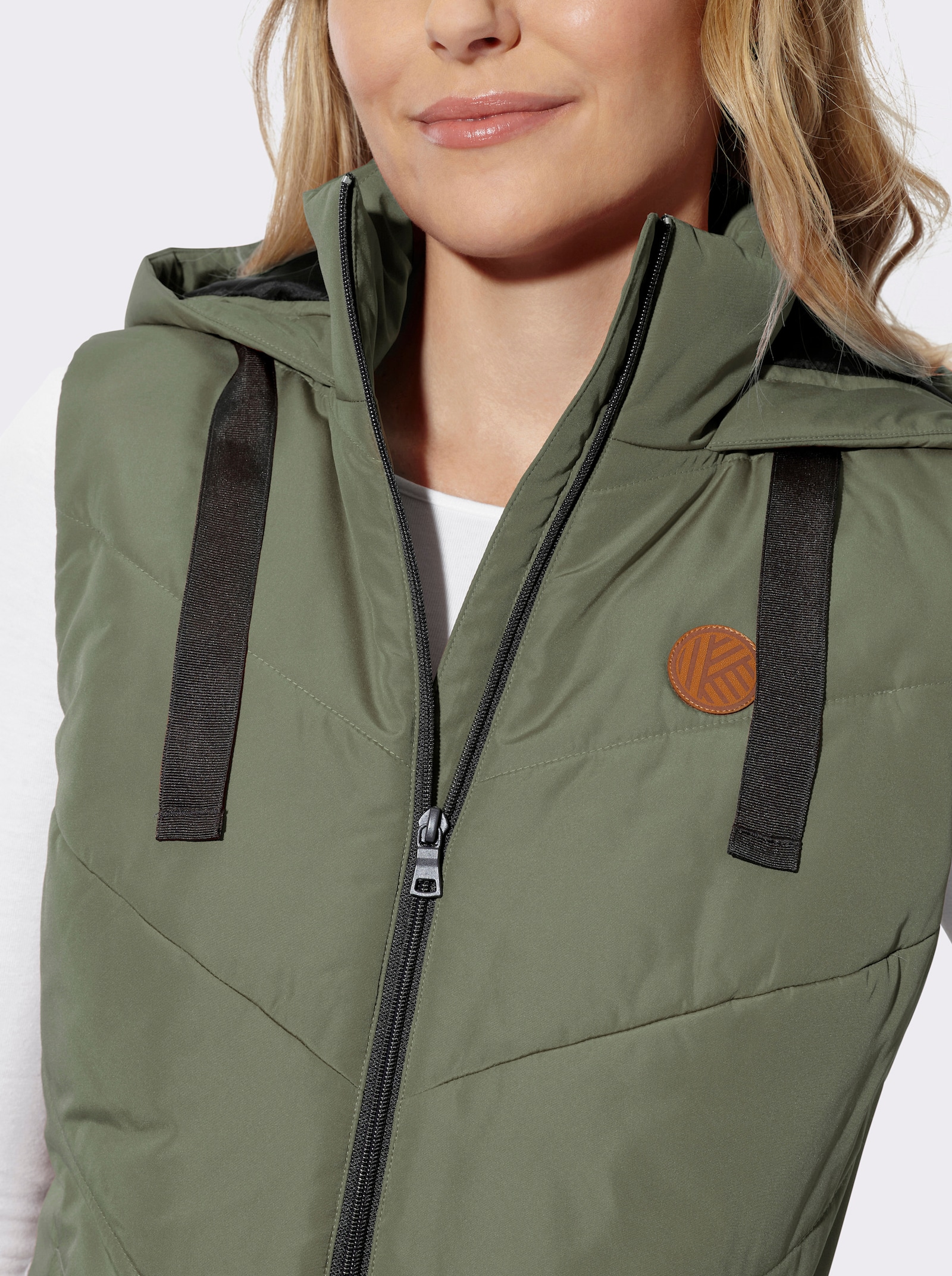 Longweste mit Steppmuster - khaki