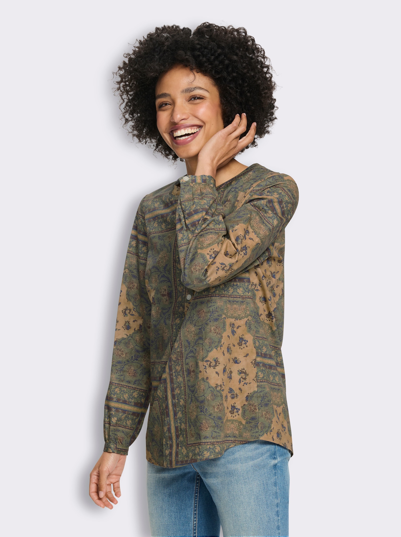 heine Druckbluse mit Floral-Dessin - khaki-camel-bedruckt