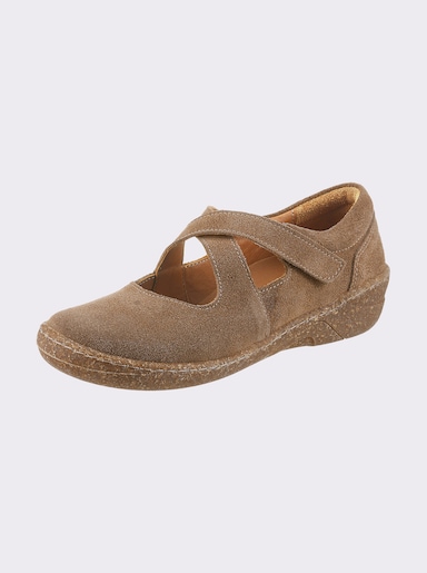 airsoft modern+ Slipper aus Veloursleder, Klettverschluss - beige