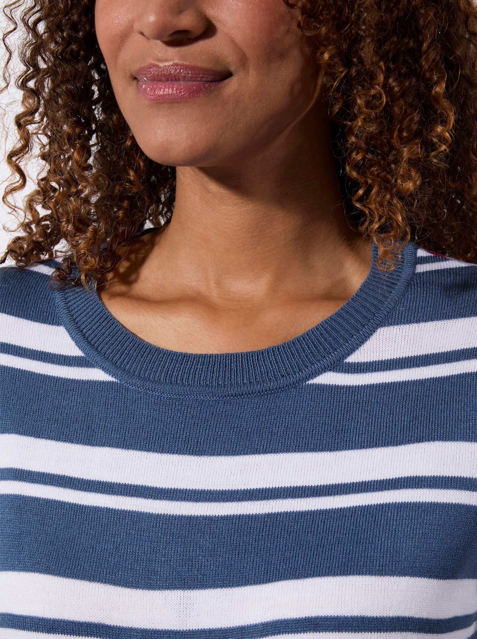 Kurzarm-Pullover - jeansblau-weiss-gestreift