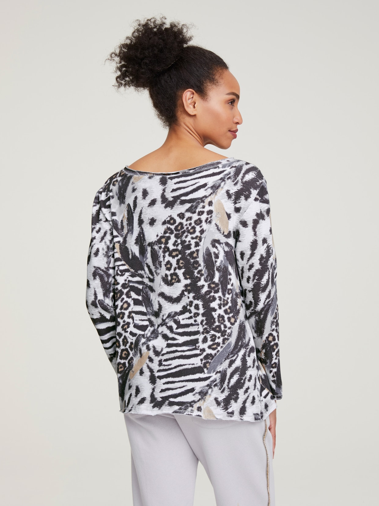 heine T-shirt manches longues - gris clair-blanc cassé