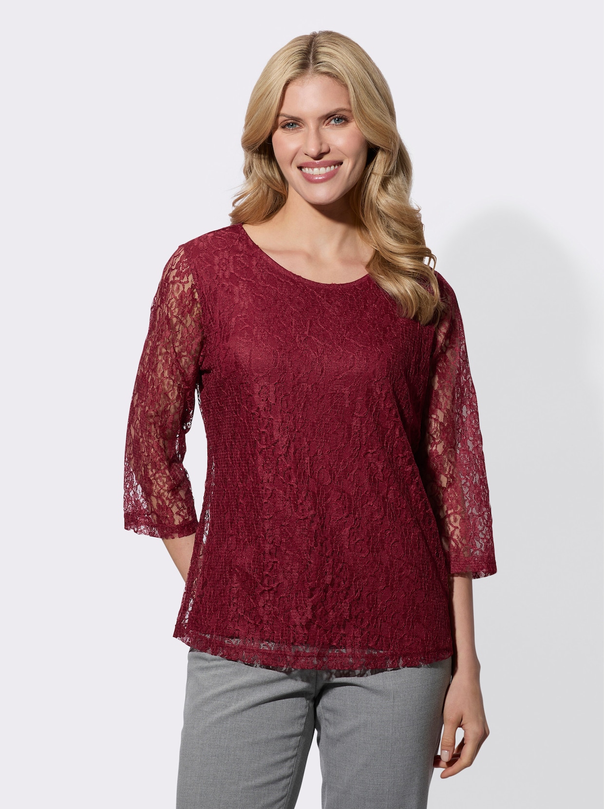Kanten shirt - donkerrood