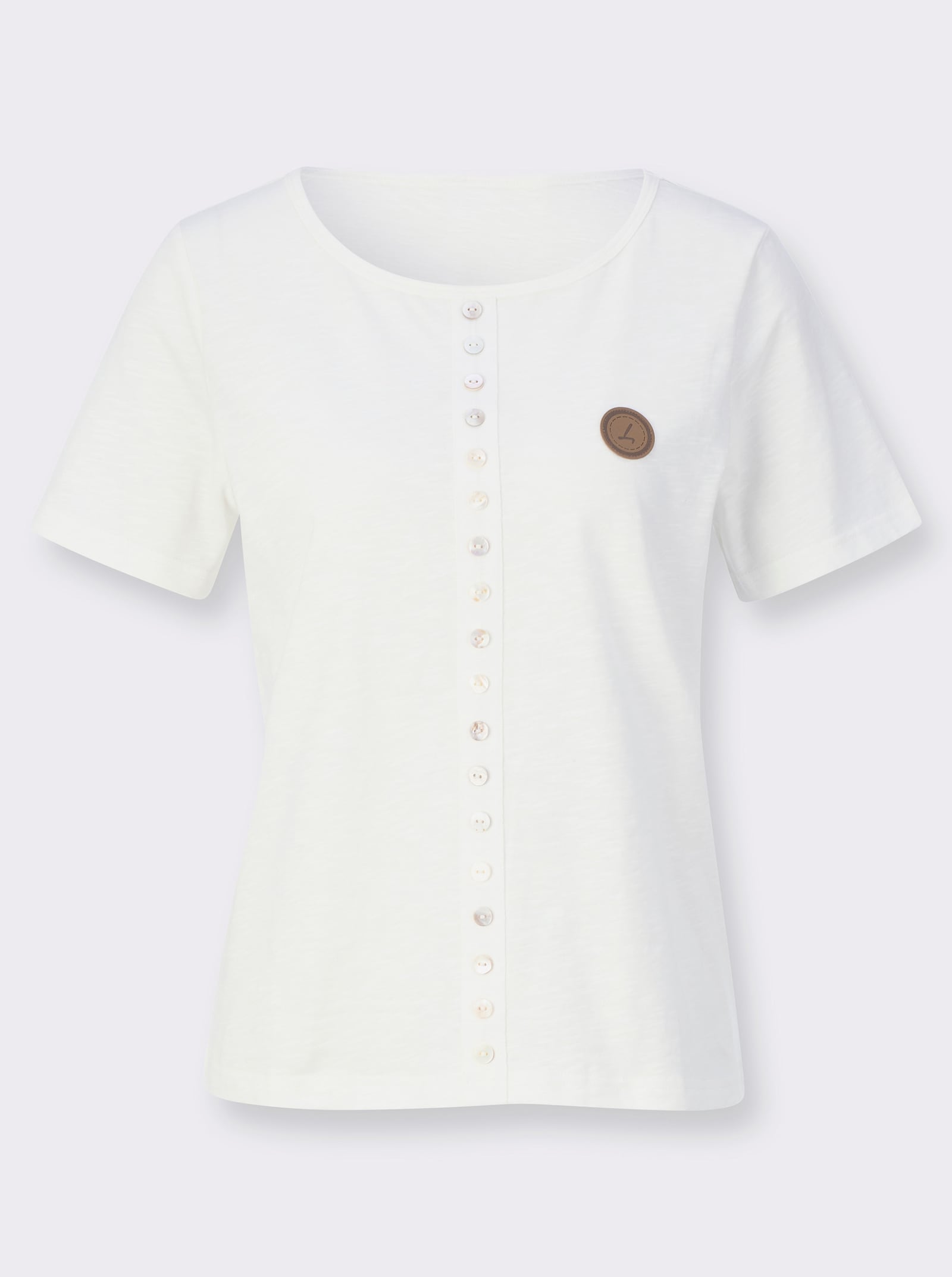 Kurzarmshirt mit Knöpfen in Perlmutt-Optik - ecru