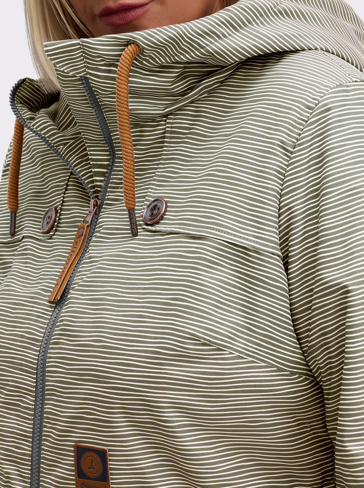 Jacke wind- und wasserabweisend - khaki-weiß-geringelt