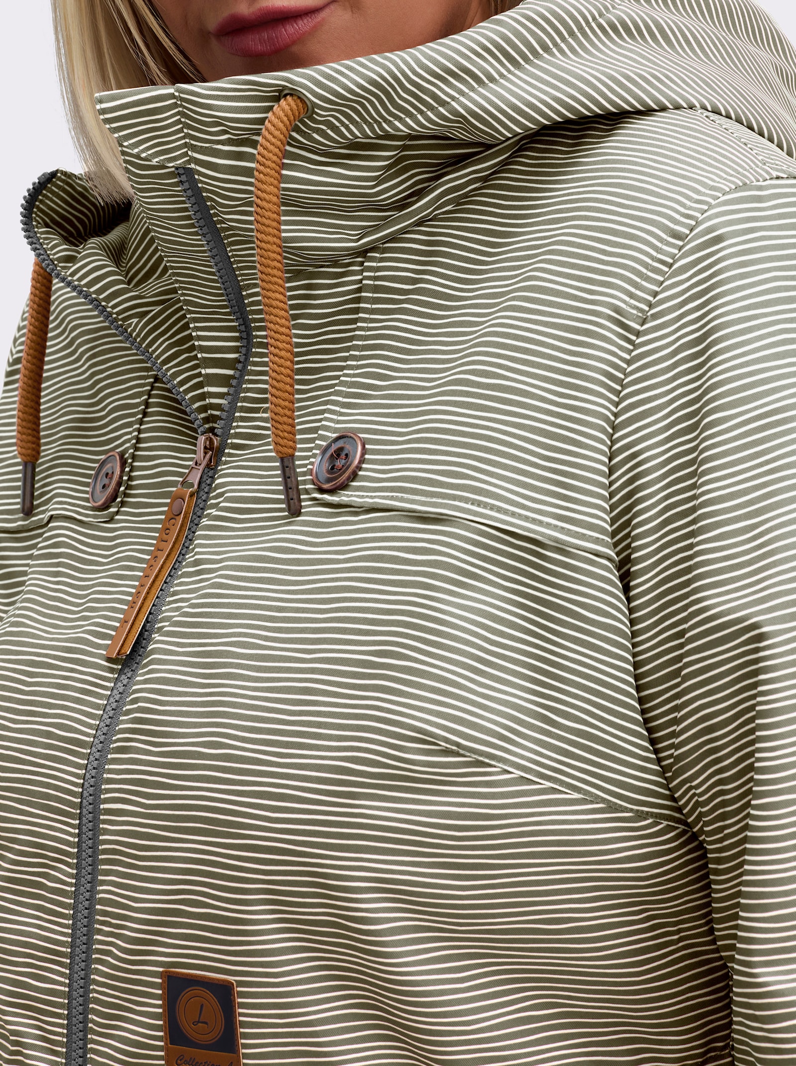Jacke wind- und wasserabweisend - khaki-weiß-geringelt