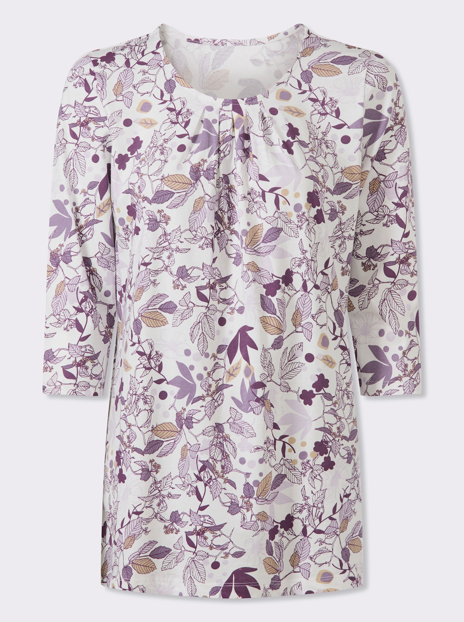 Longshirt in A-Form - flieder-ecru-bedruckt