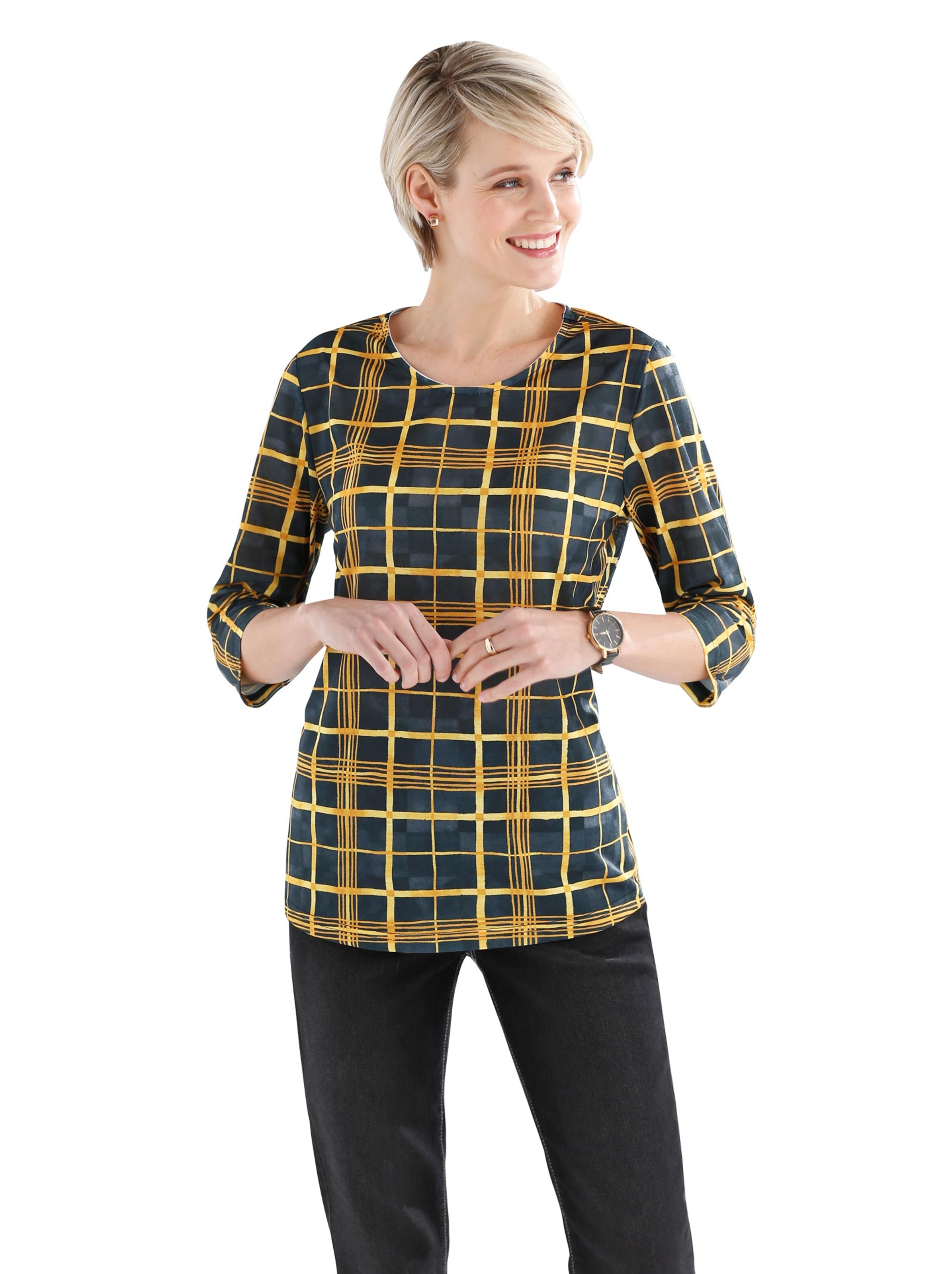 Shirt - schwarz-ocker-kariert